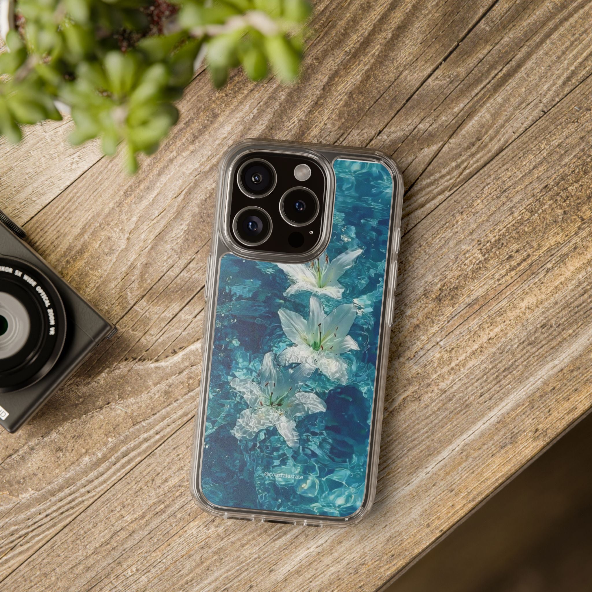 Clear Phone Case — Blue Water Lily Floral Design
