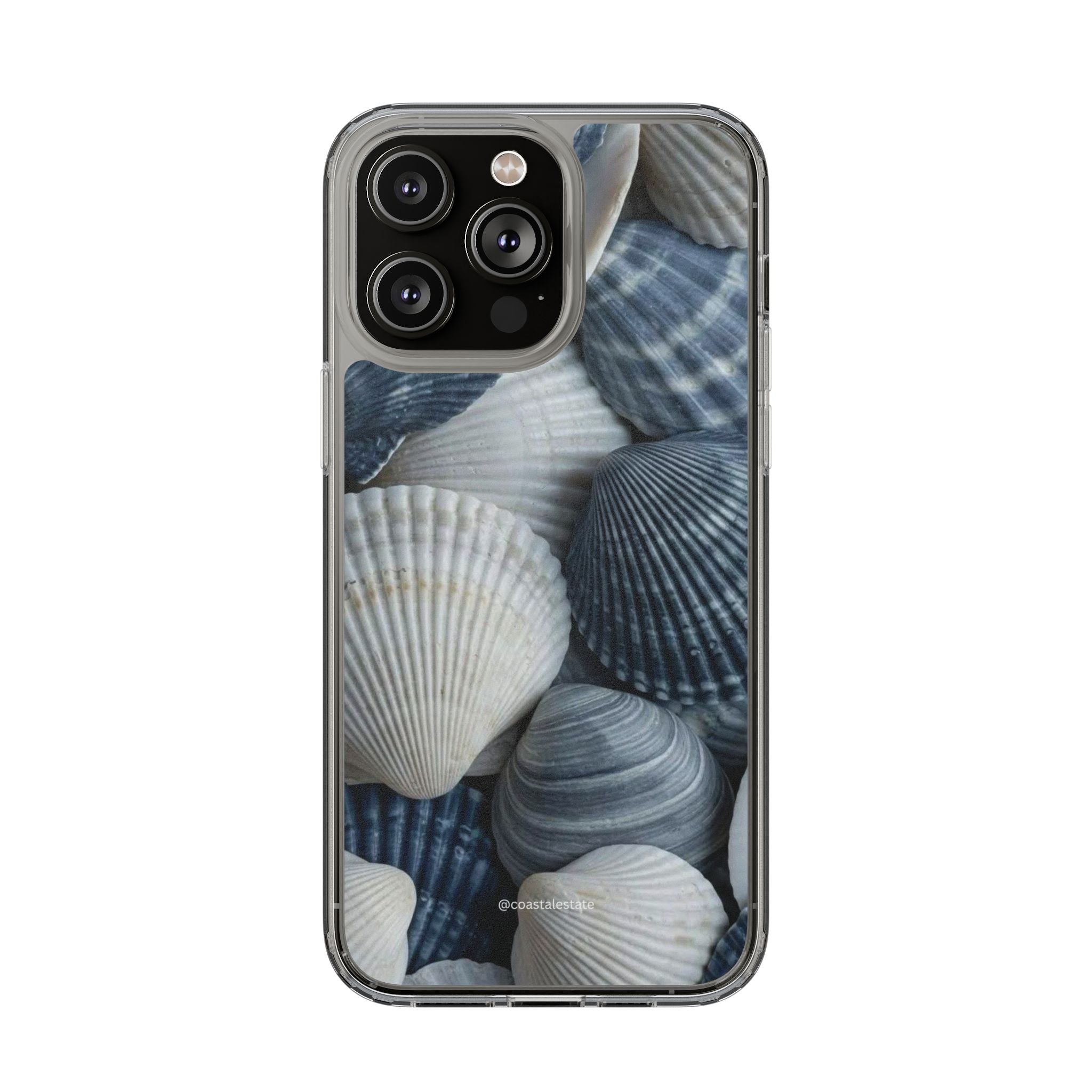 Seashell Pattern Clear Phone Case — Coastal Blue Shells iPhone Case