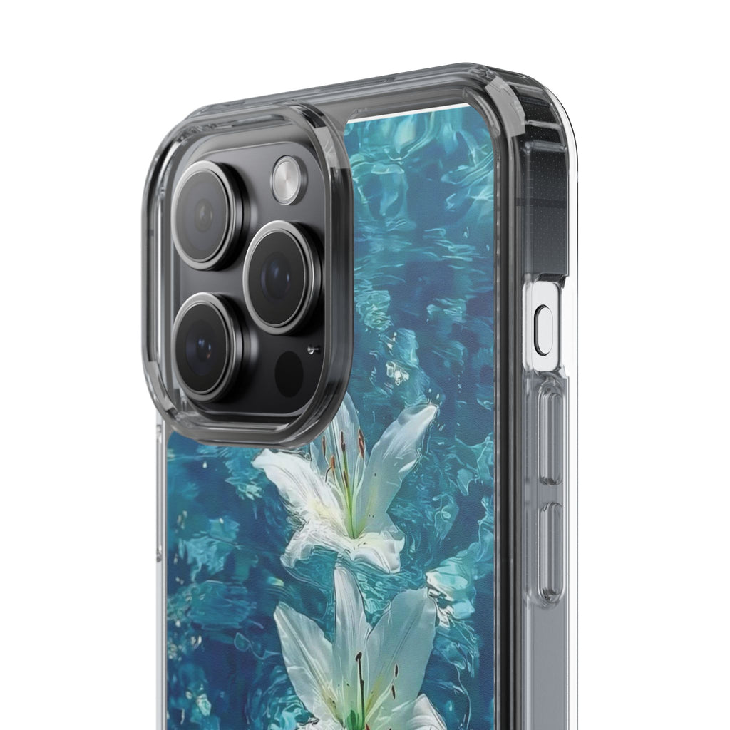 Clear Phone Case — Blue Water Lily Floral Design