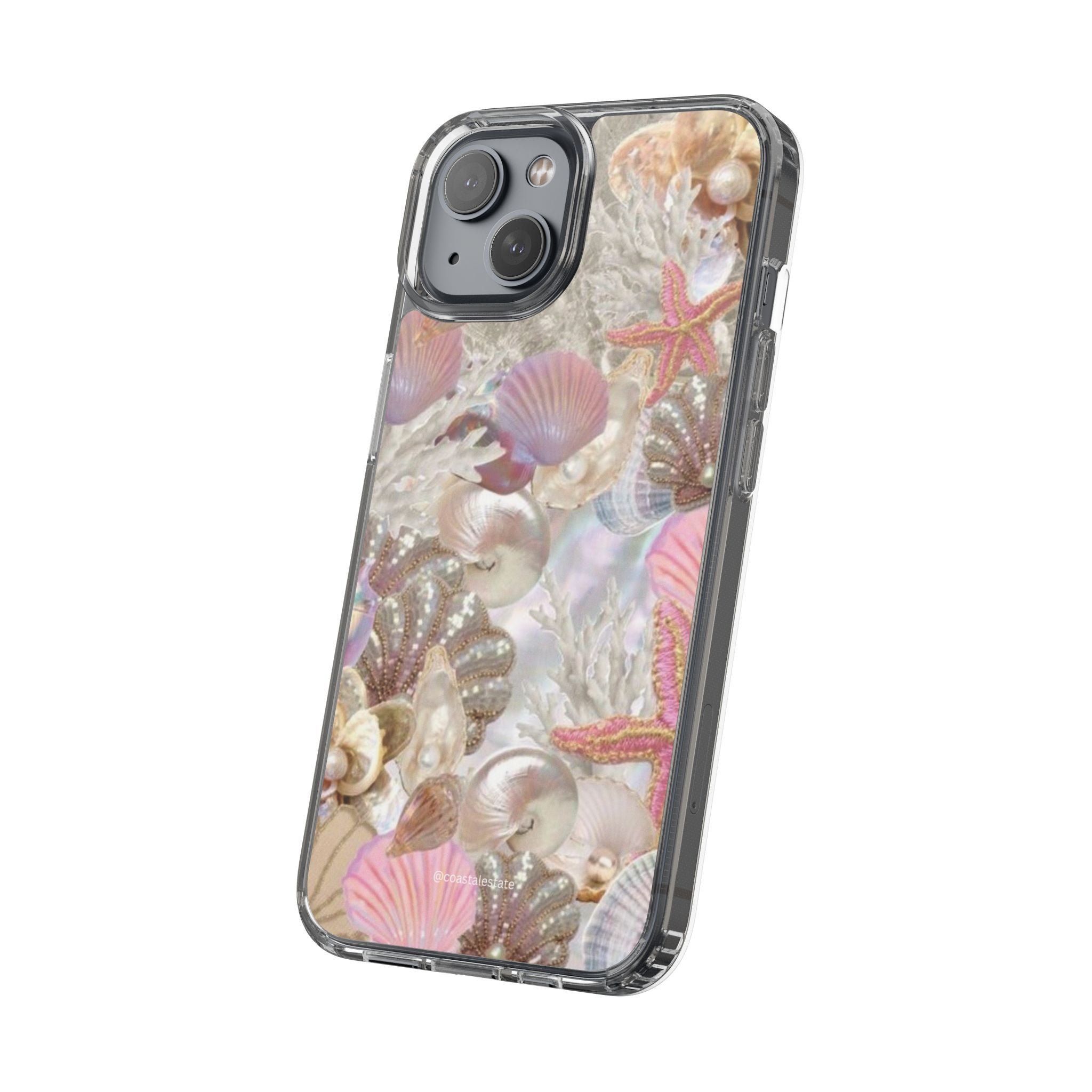 Seashell Gem Clear Phone Case — Iridescent Mermaid Beach Design