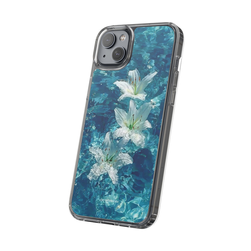 Clear Phone Case — Blue Water Lily Floral Design