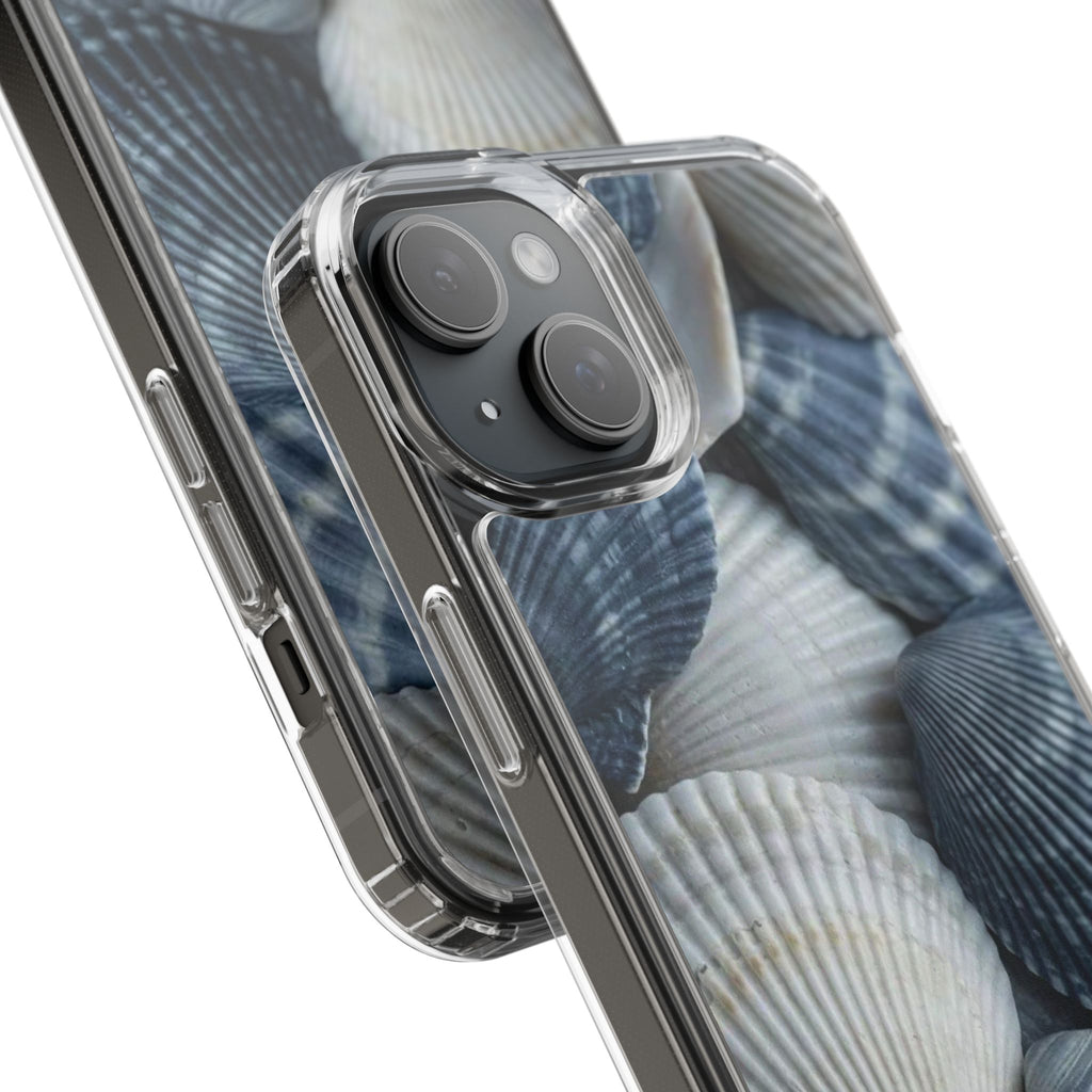 Seashell Pattern Clear Phone Case — Coastal Blue Shells iPhone Case