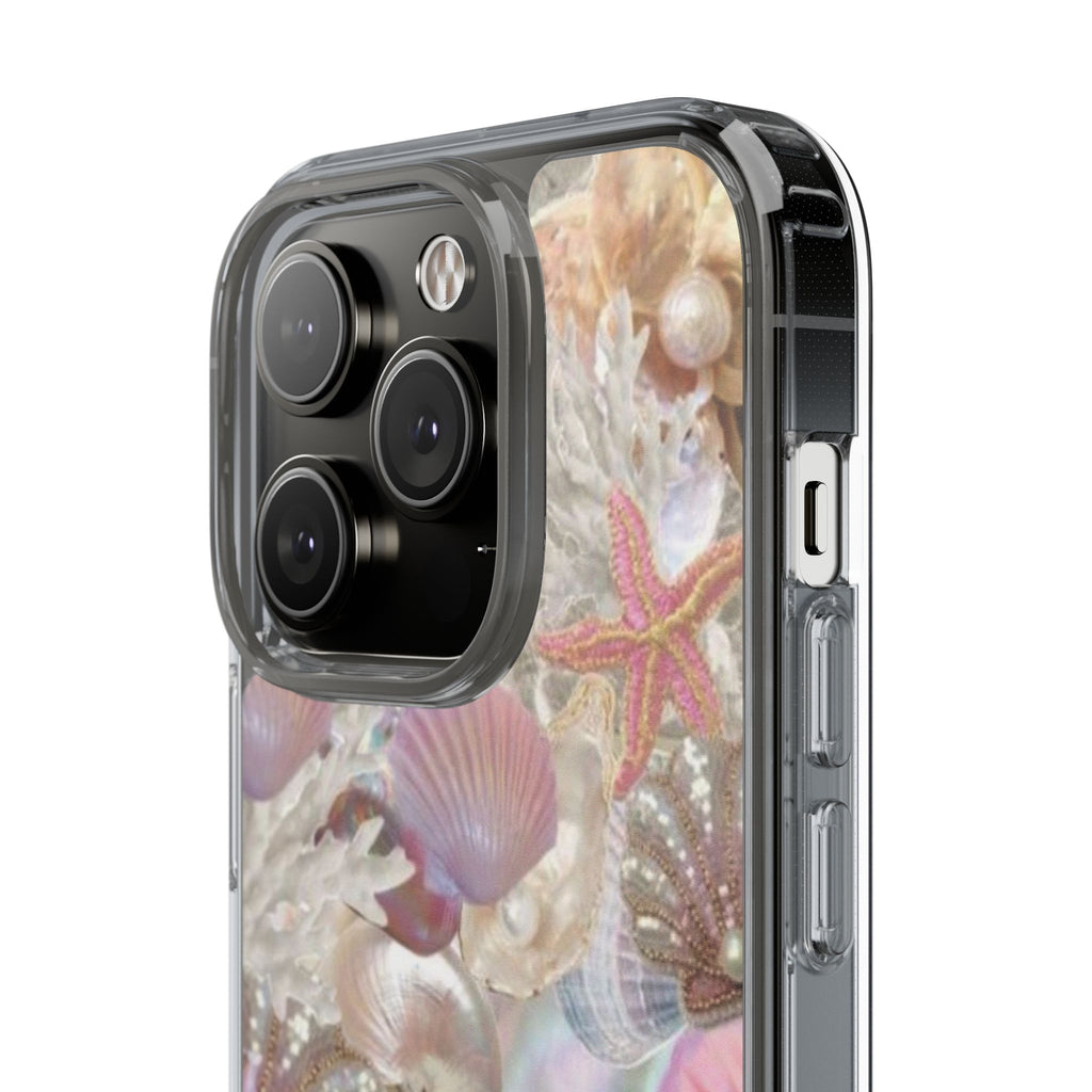 Seashell Gem Clear Phone Case — Iridescent Mermaid Beach Design