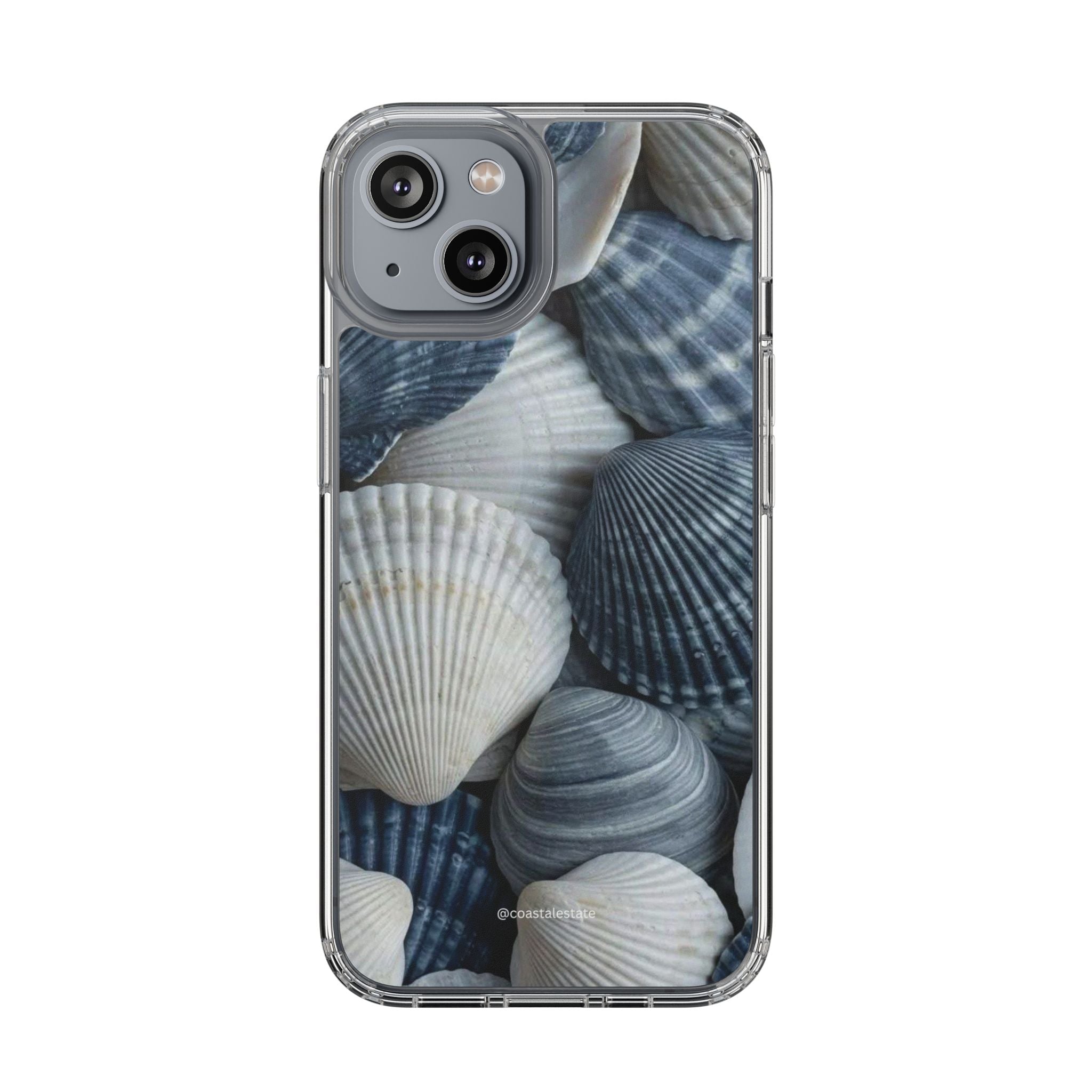 Seashell Pattern Clear Phone Case — Coastal Blue Shells iPhone Case