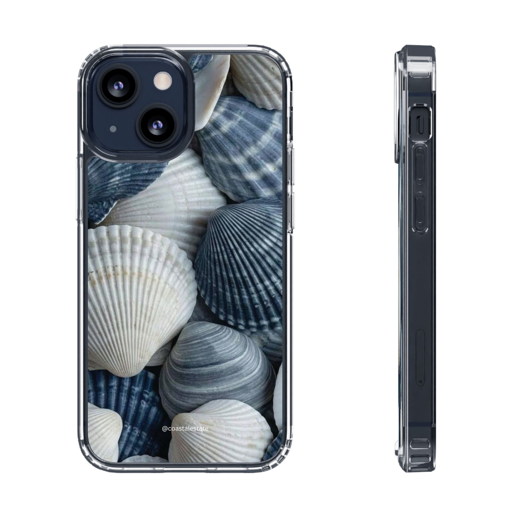 Seashell Pattern Clear Phone Case — Coastal Blue Shells iPhone Case