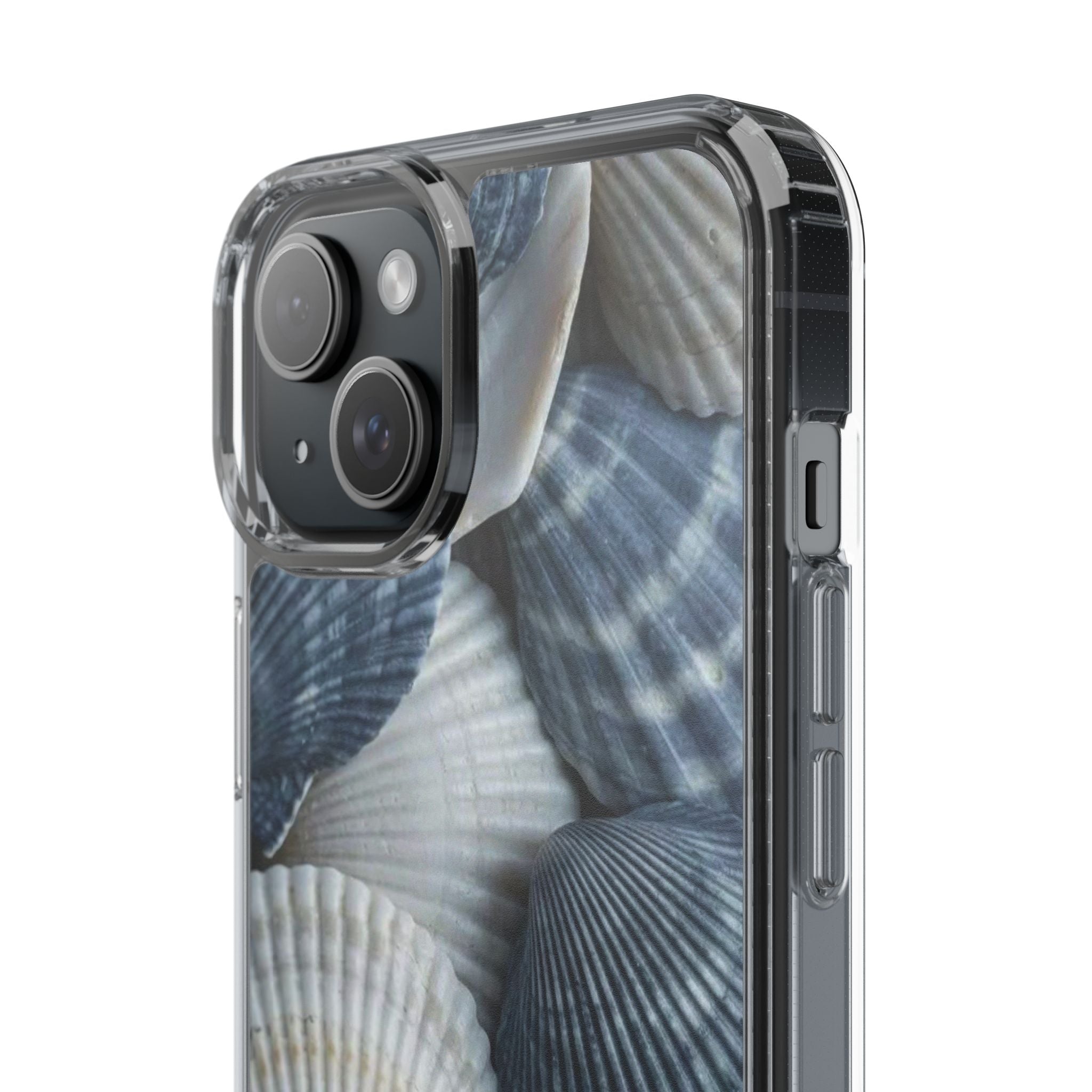 Seashell Pattern Clear Phone Case — Coastal Blue Shells iPhone Case