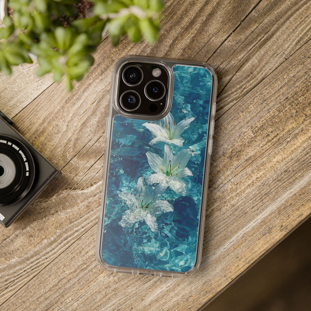 Clear Phone Case — Blue Water Lily Floral Design
