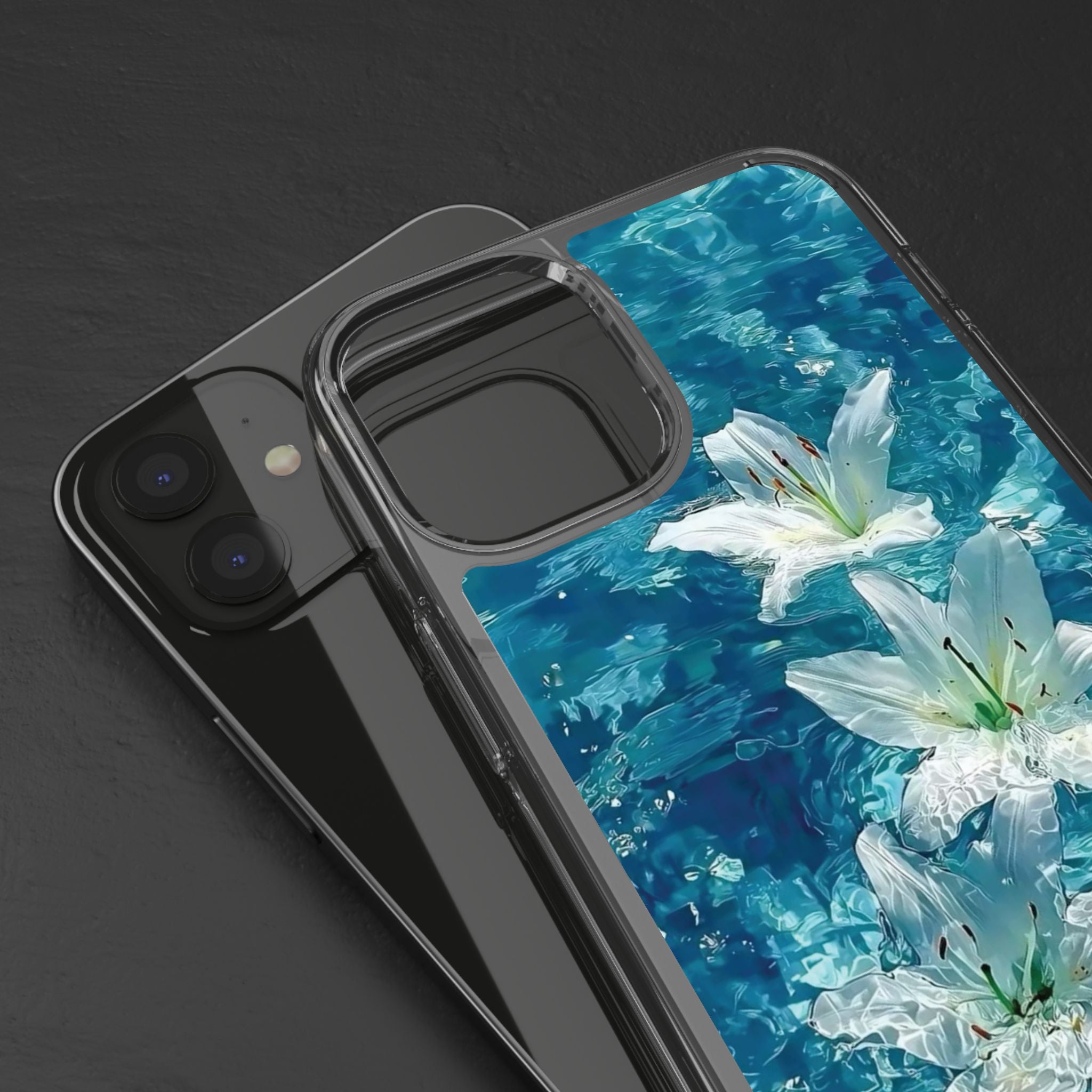 Clear Phone Case — Blue Water Lily Floral Design