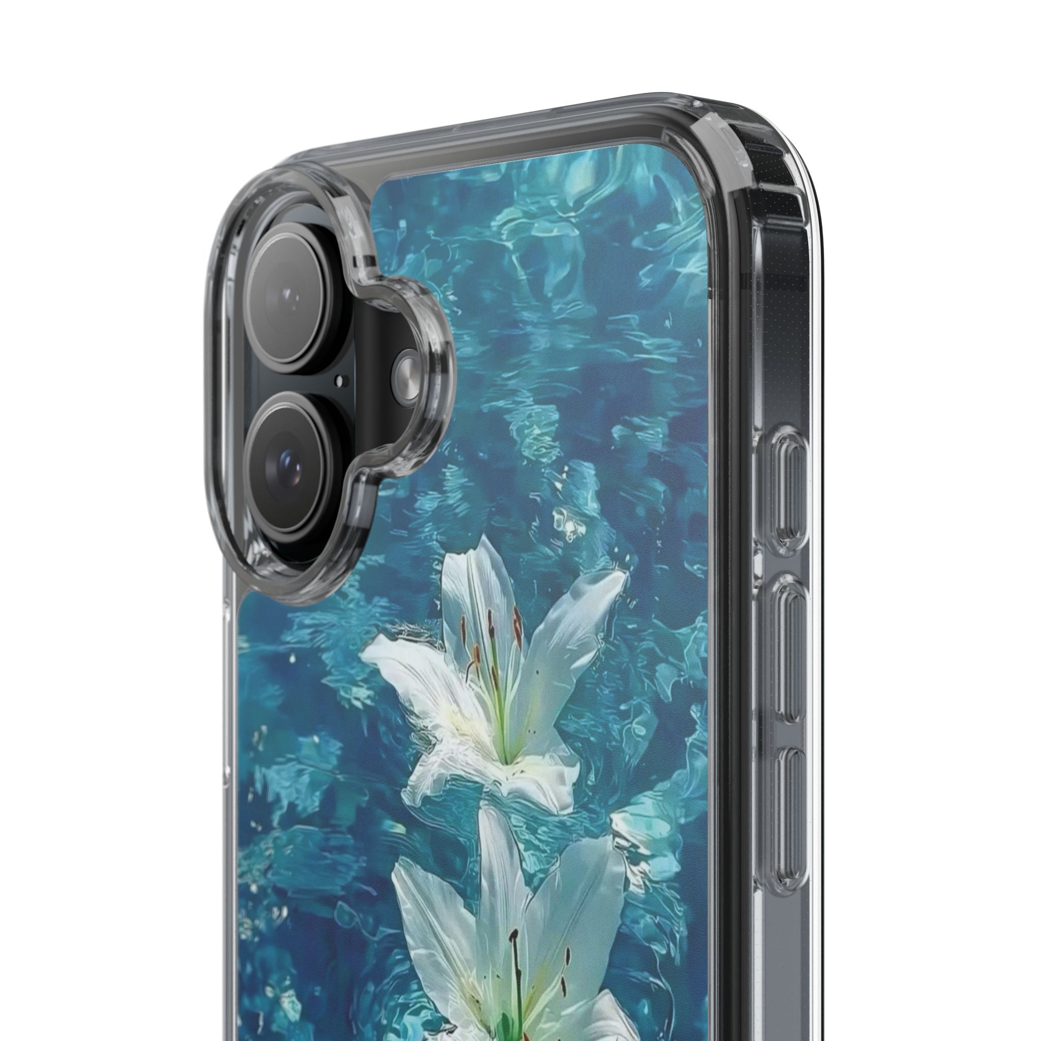 Clear Phone Case — Blue Water Lily Floral Design