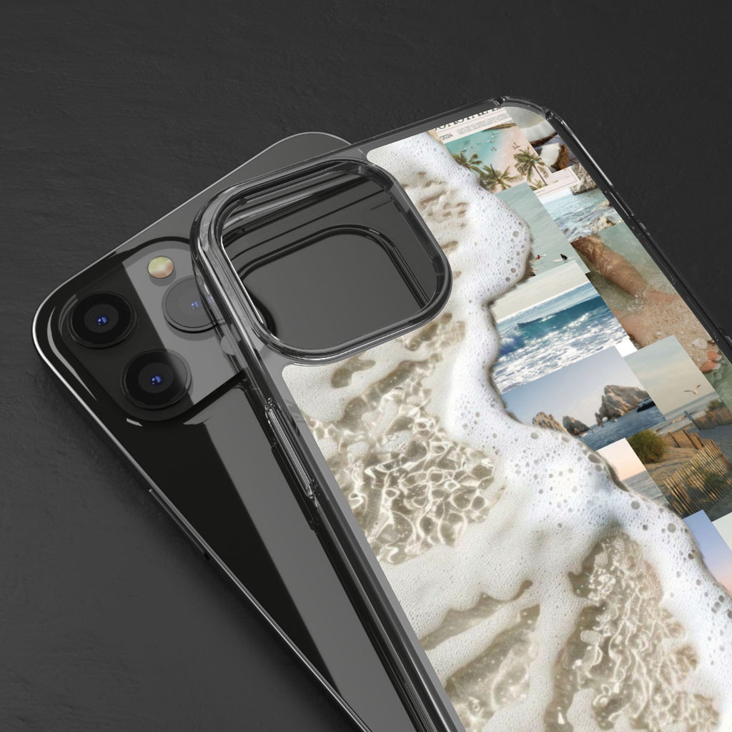 Clear Phone Case — Coastal Collage Beach Foam Design