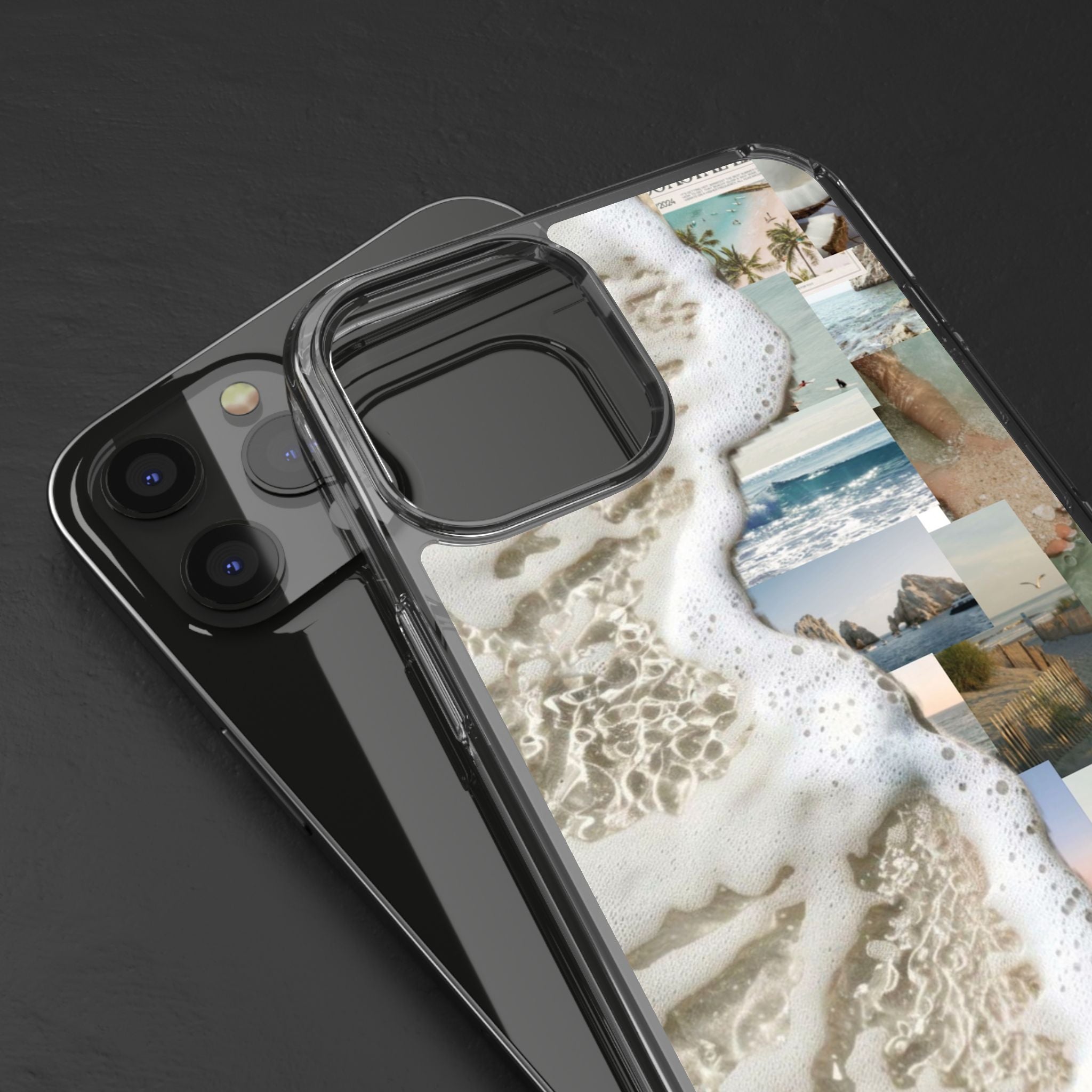 Clear Phone Case — Coastal Collage Beach Foam Design