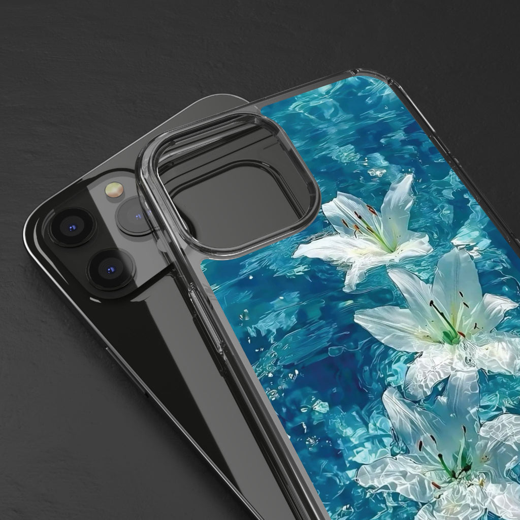 Clear Phone Case — Blue Water Lily Floral Design