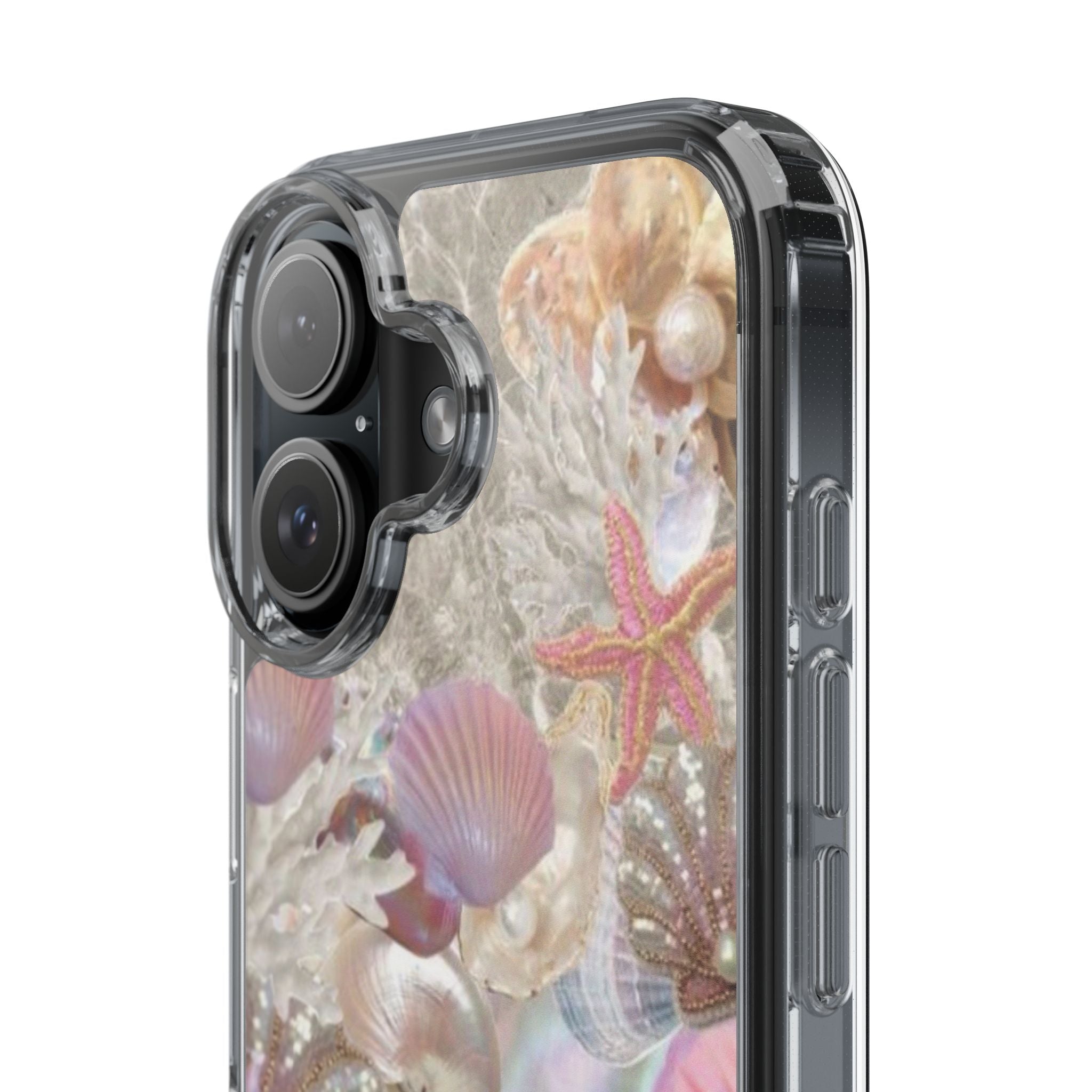 Seashell Gem Clear Phone Case — Iridescent Mermaid Beach Design