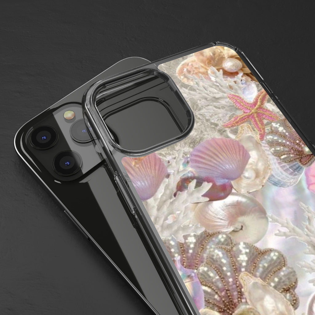 Seashell Gem Clear Phone Case — Iridescent Mermaid Beach Design
