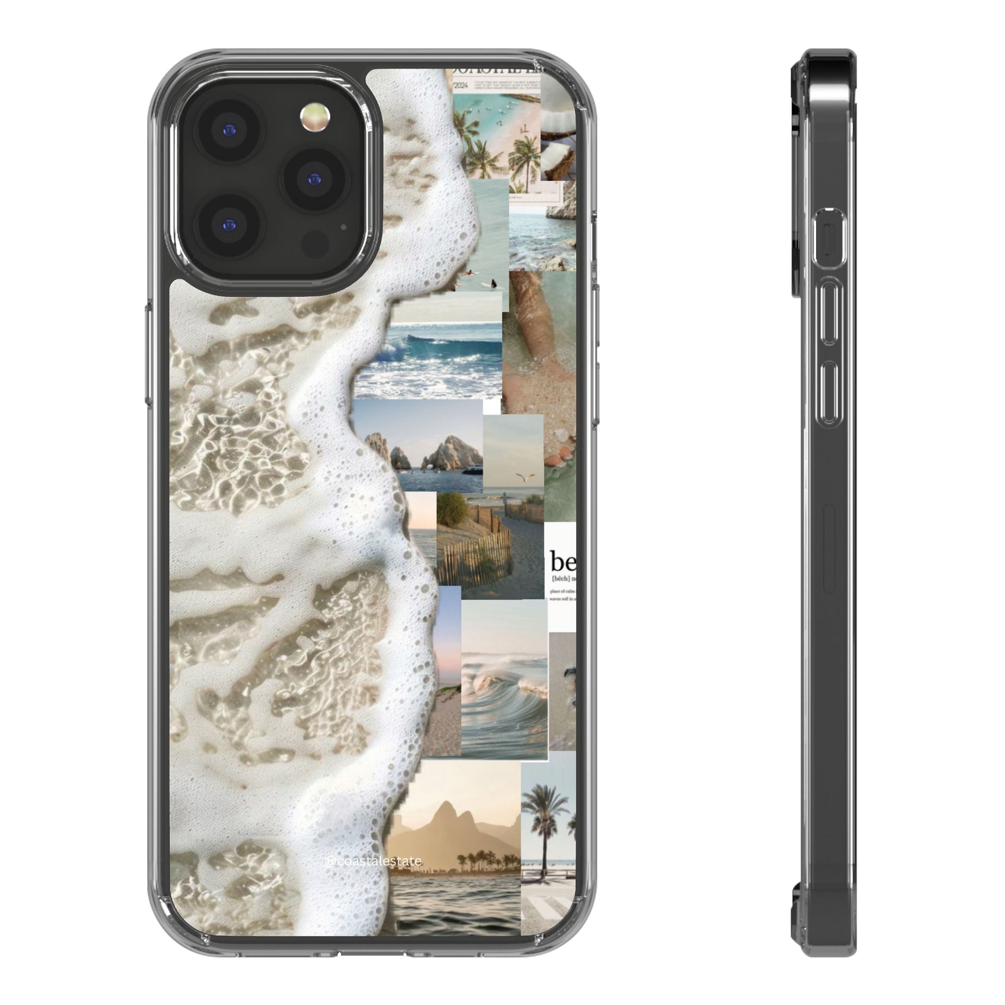 Clear Phone Case — Coastal Collage Beach Foam Design