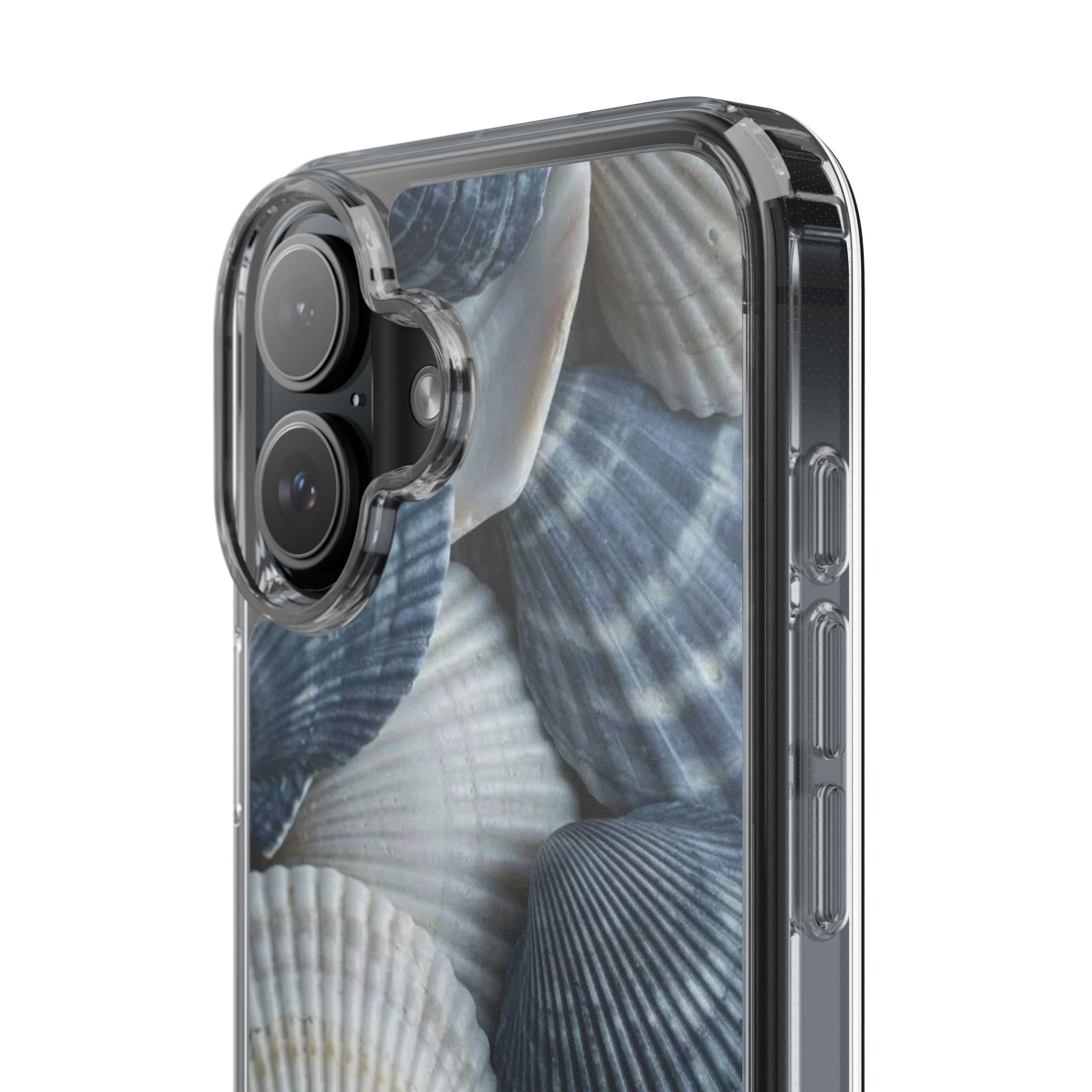Seashell Pattern Clear Phone Case — Coastal Blue Shells iPhone Case