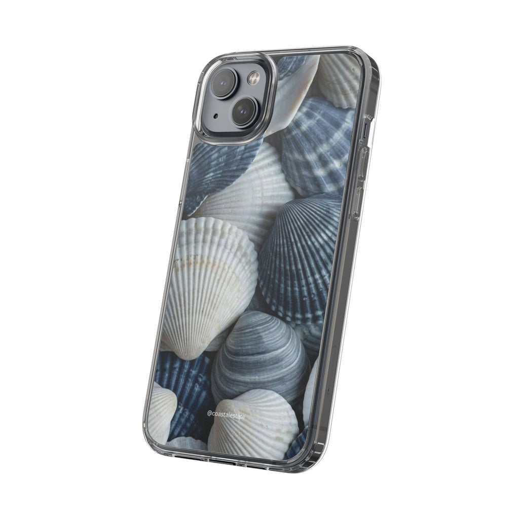 Seashell Pattern Clear Phone Case — Coastal Blue Shells iPhone Case