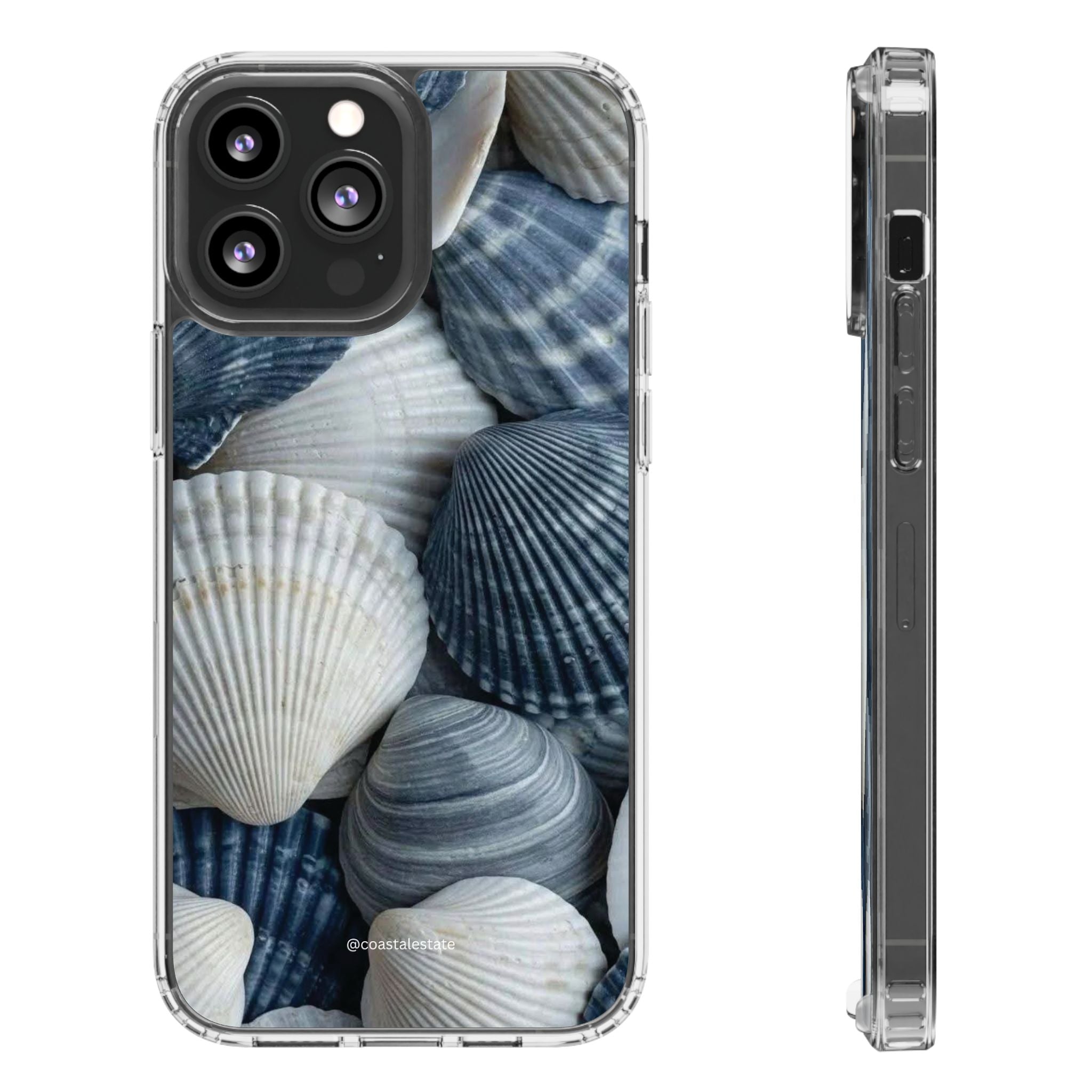 Seashell Pattern Clear Phone Case — Coastal Blue Shells iPhone Case