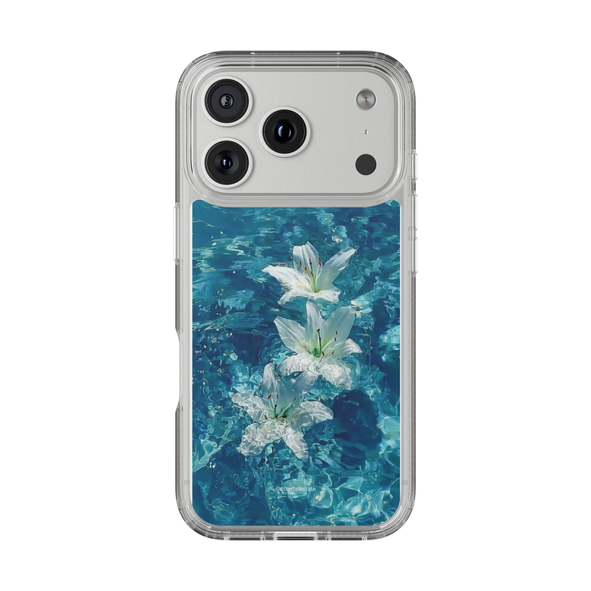 Clear Phone Case — Blue Water Lily Floral Design