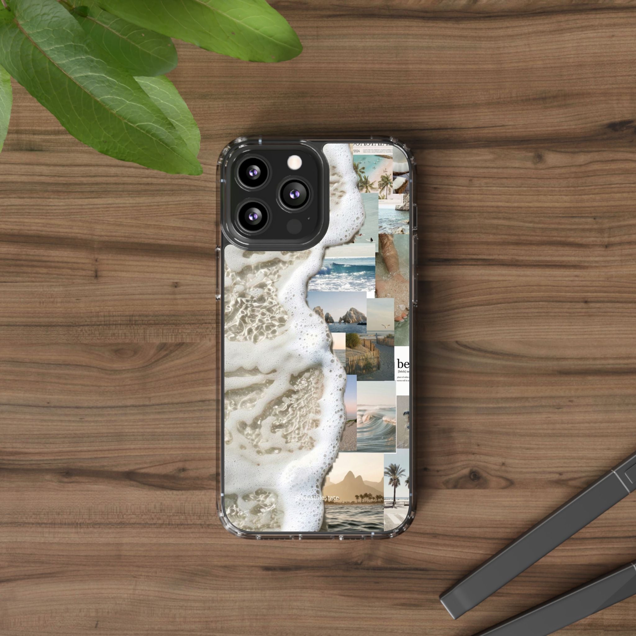 Clear Phone Case — Coastal Collage Beach Foam Design