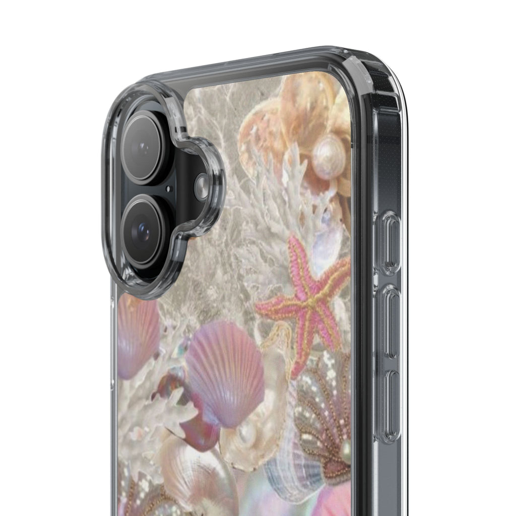 Seashell Gem Clear Phone Case — Iridescent Mermaid Beach Design