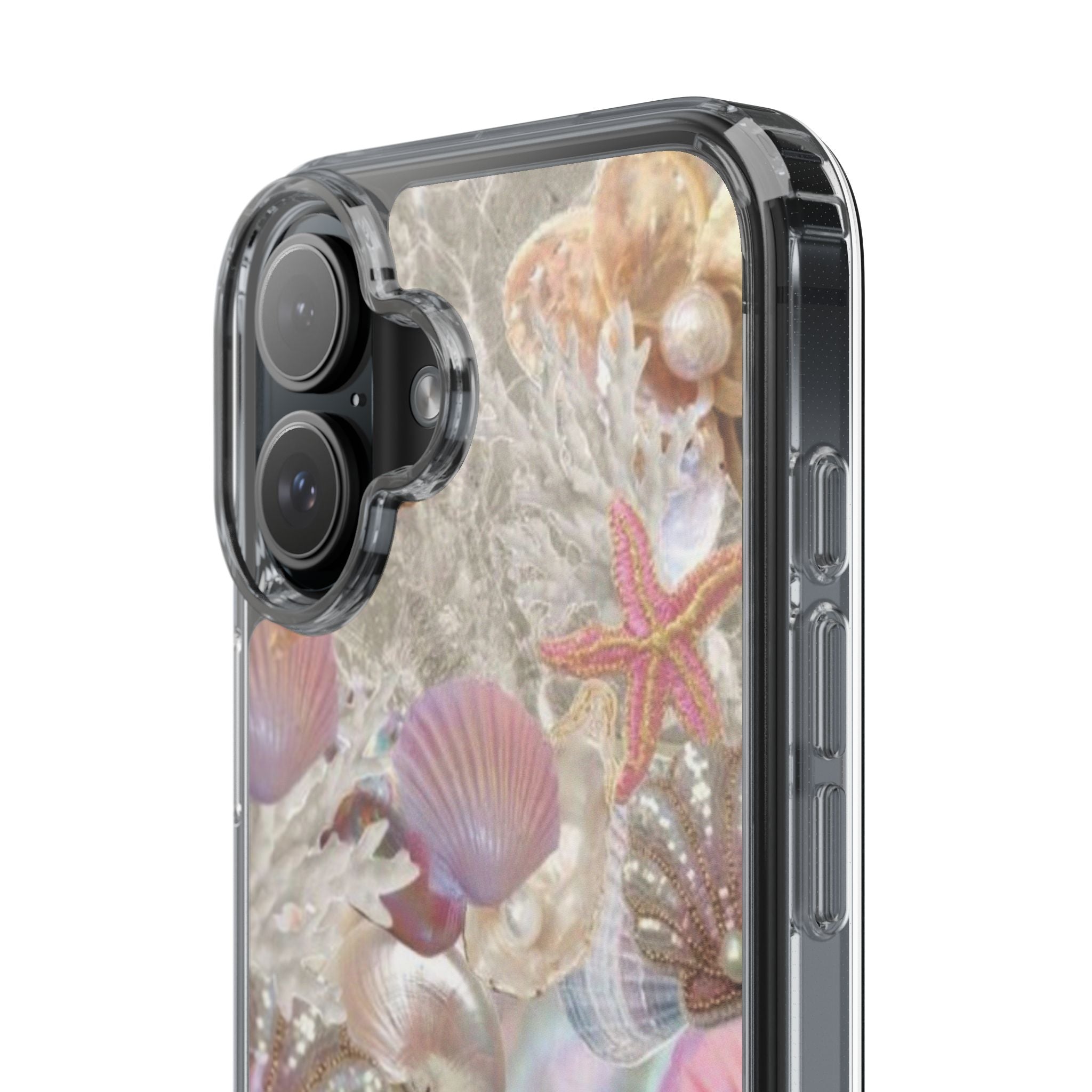 Seashell Gem Clear Phone Case — Iridescent Mermaid Beach Design