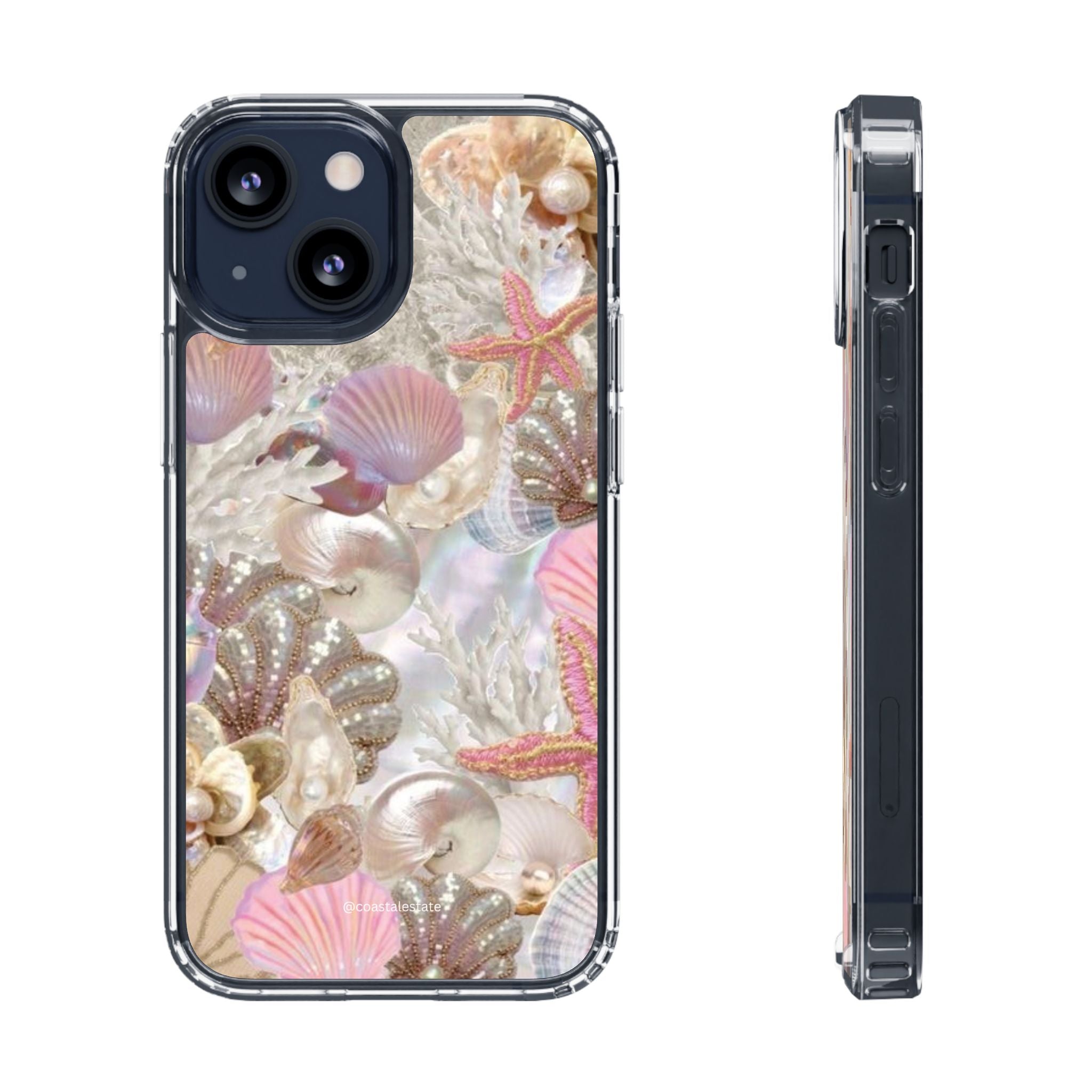 Seashell Gem Clear Phone Case — Iridescent Mermaid Beach Design