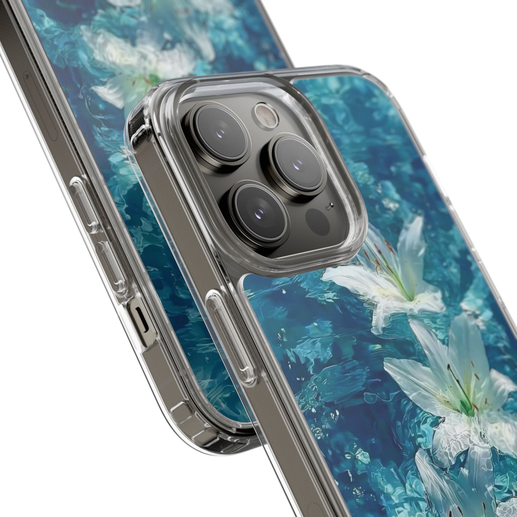 Clear Phone Case — Blue Water Lily Floral Design