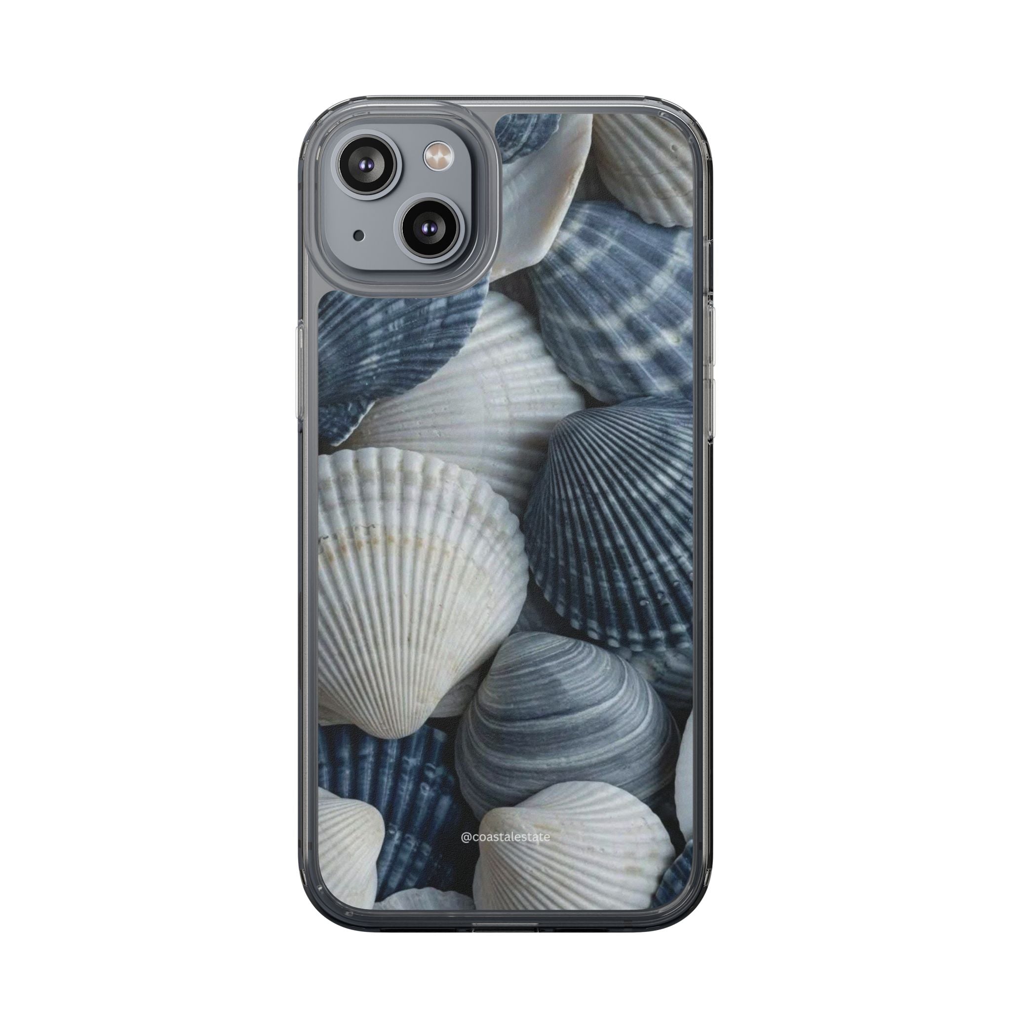 Seashell Pattern Clear Phone Case — Coastal Blue Shells iPhone Case