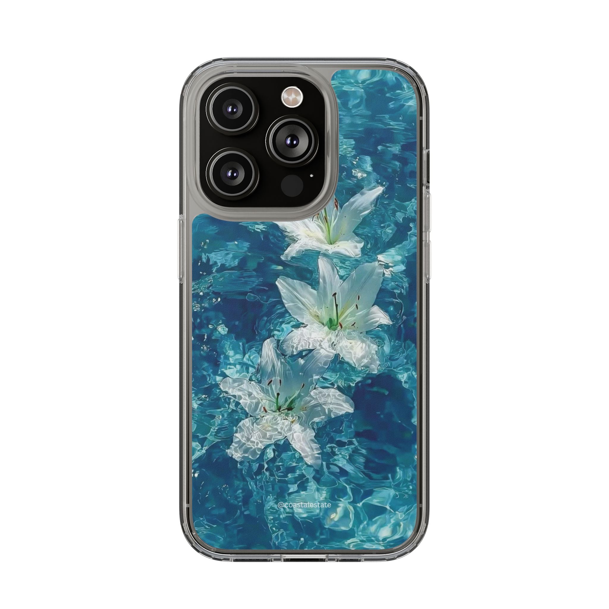 Clear Phone Case — Blue Water Lily Floral Design