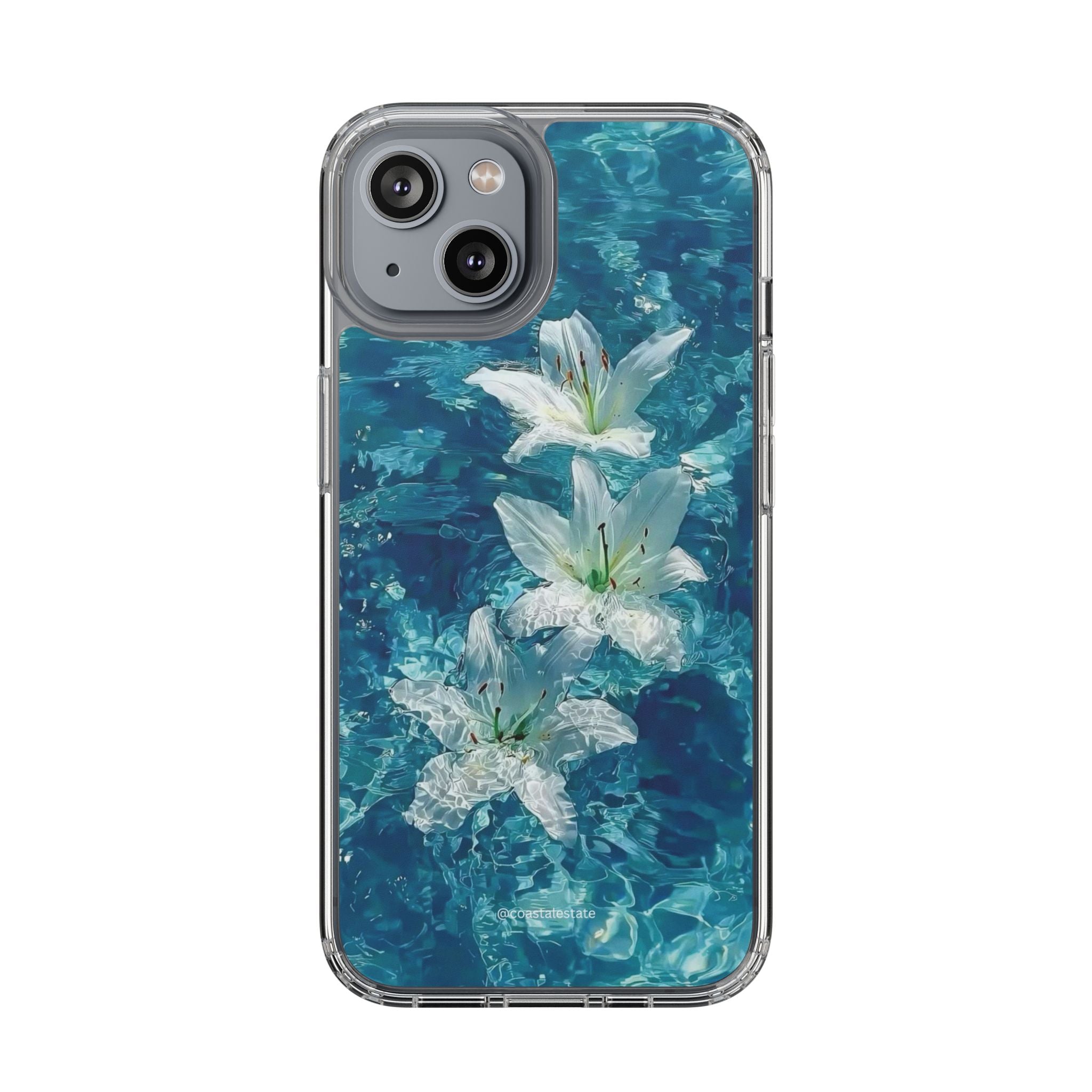 Clear Phone Case — Blue Water Lily Floral Design