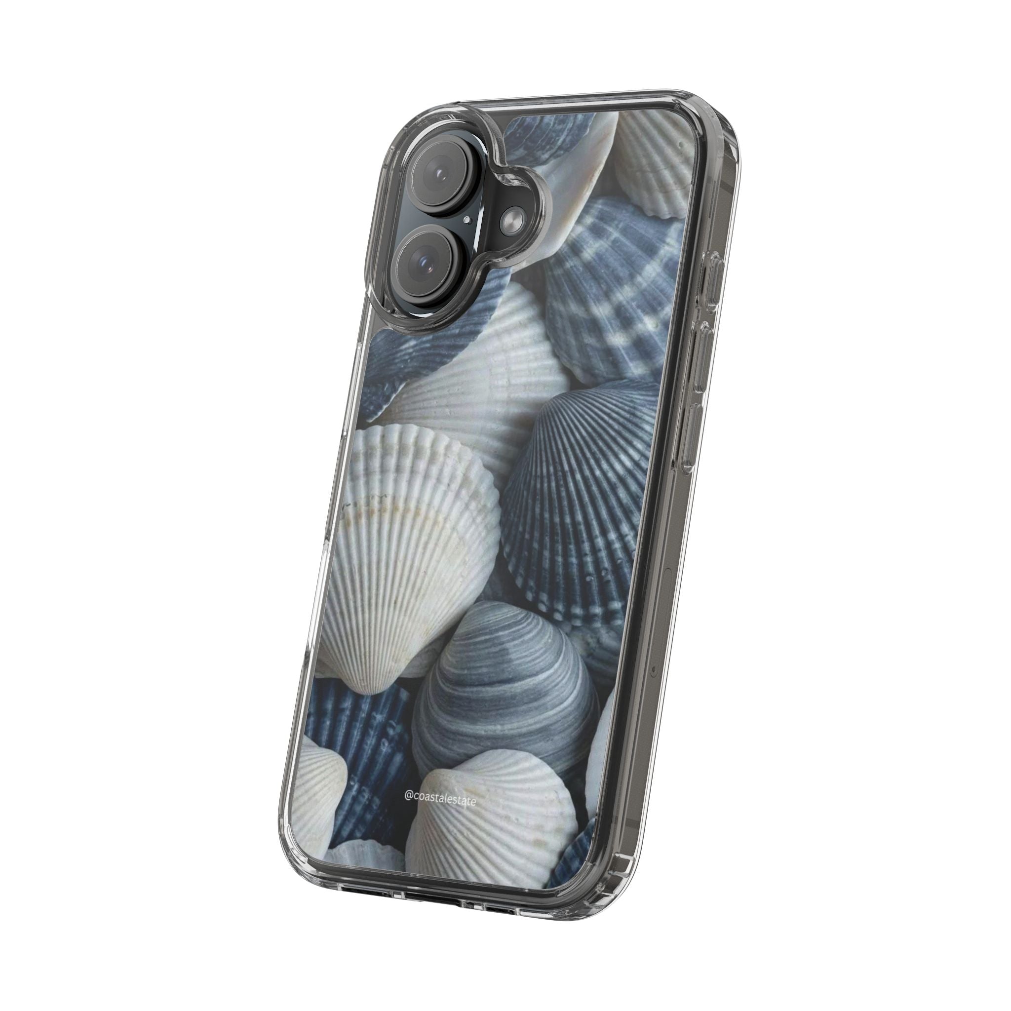 Seashell Pattern Clear Phone Case — Coastal Blue Shells iPhone Case