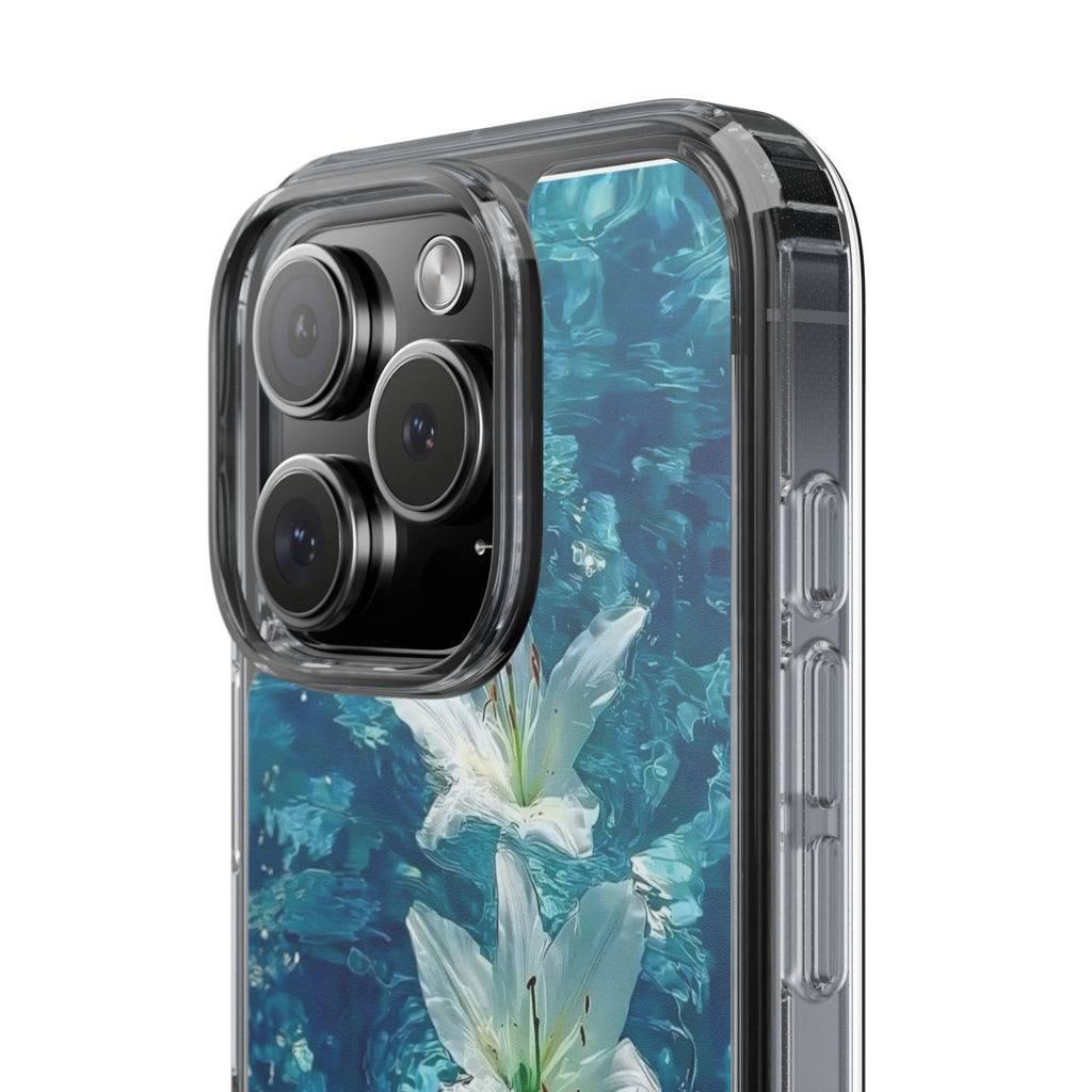 Clear Phone Case — Blue Water Lily Floral Design