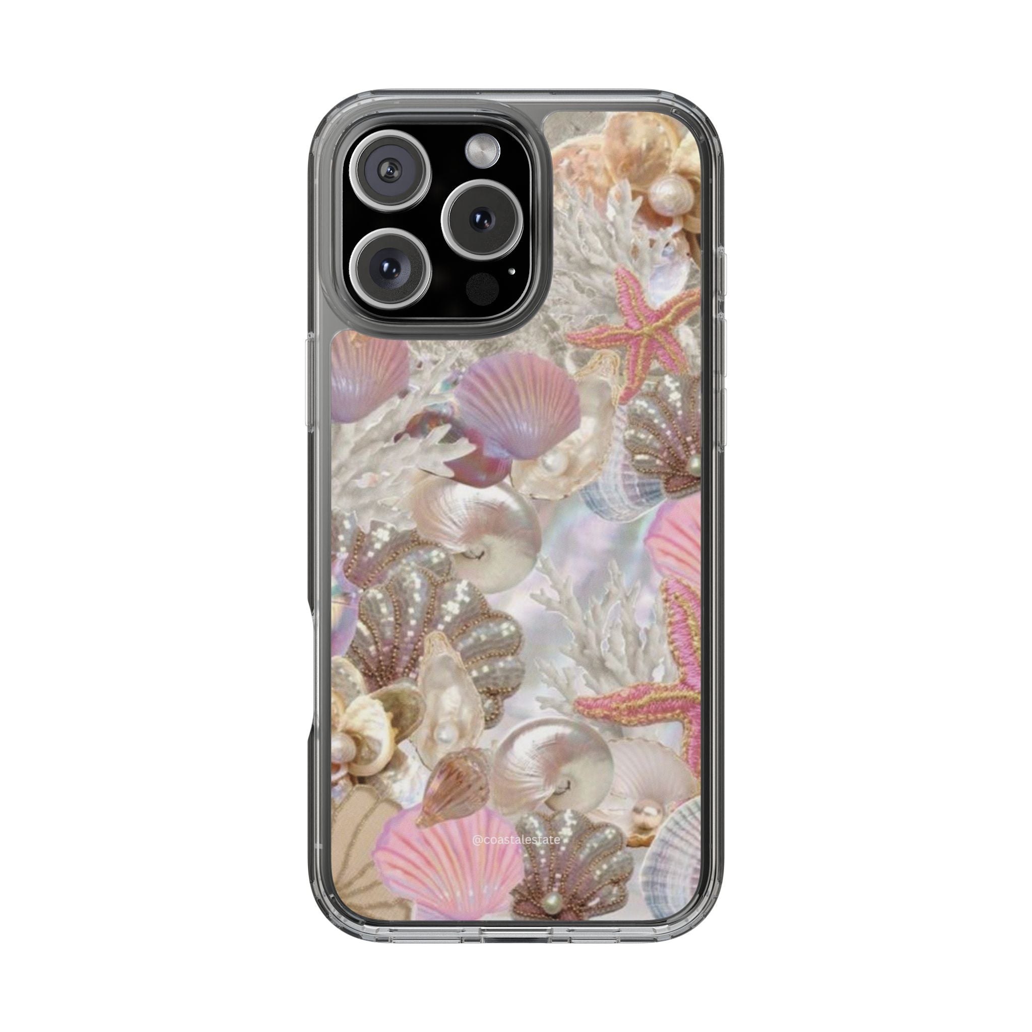 Seashell Gem Clear Phone Case — Iridescent Mermaid Beach Design