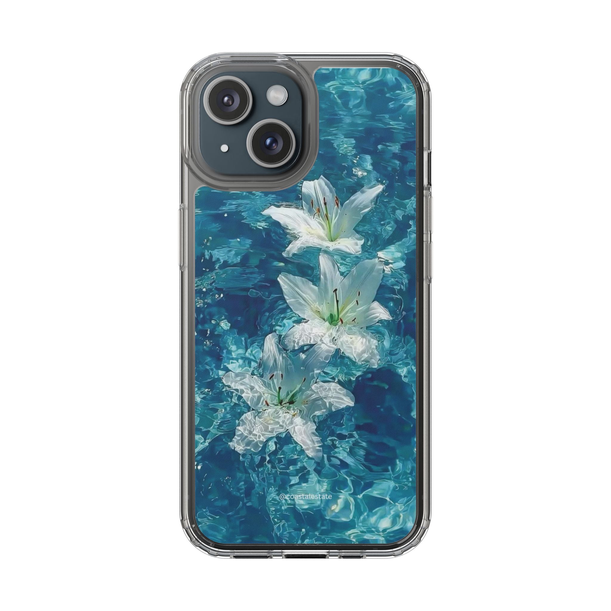 Clear Phone Case — Blue Water Lily Floral Design