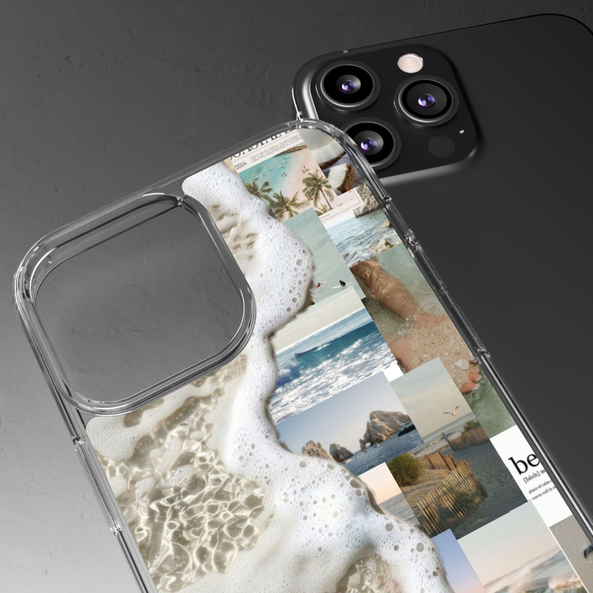 Clear Phone Case — Coastal Collage Beach Foam Design