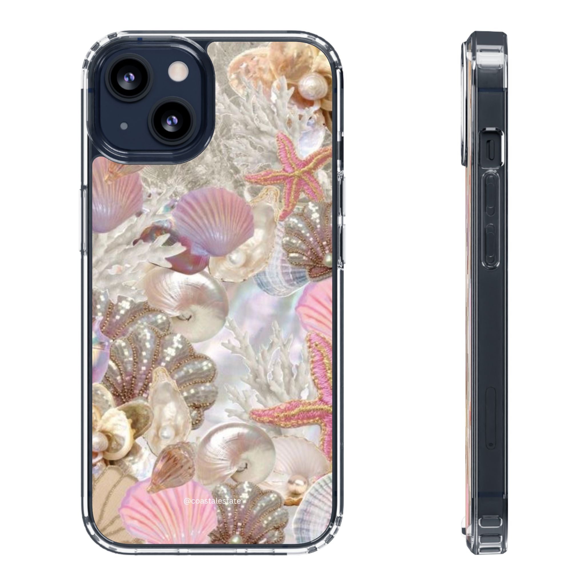 Seashell Gem Clear Phone Case — Iridescent Mermaid Beach Design
