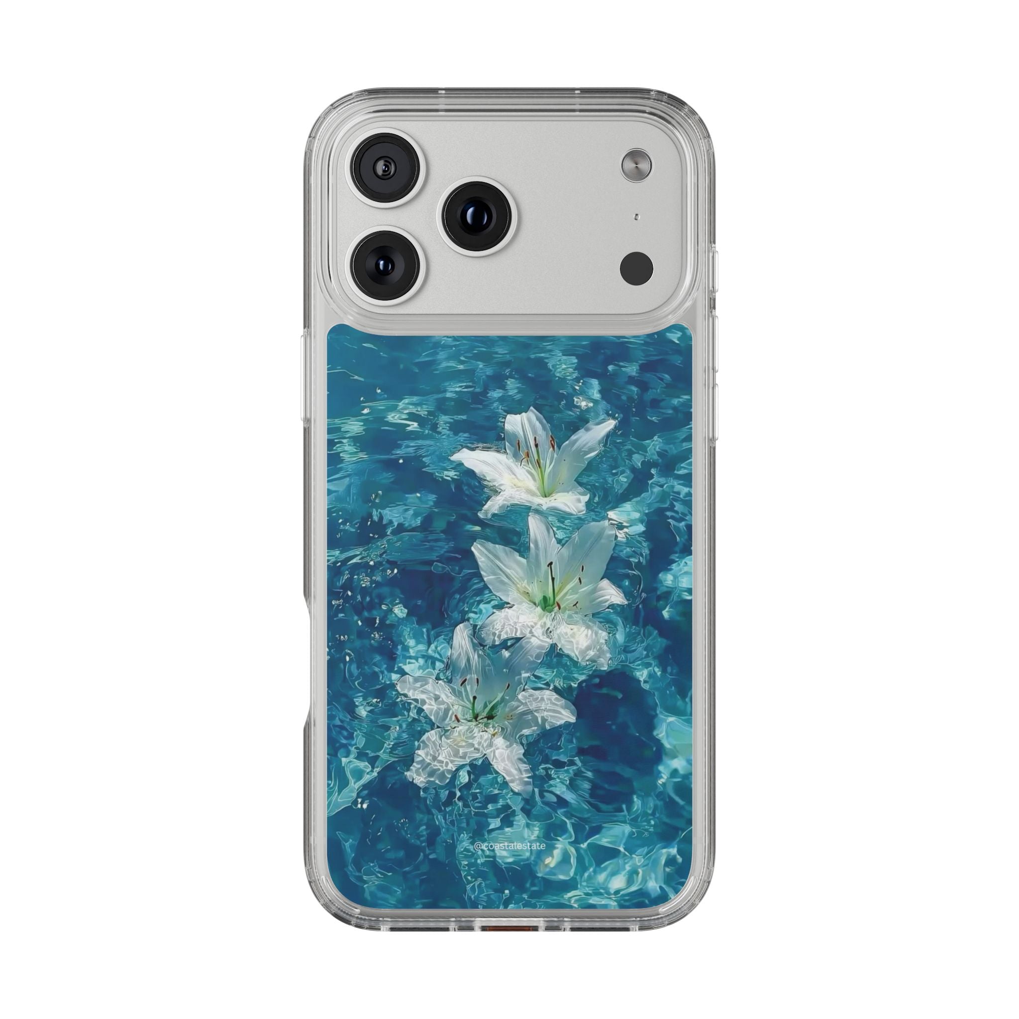 Clear Phone Case — Blue Water Lily Floral Design