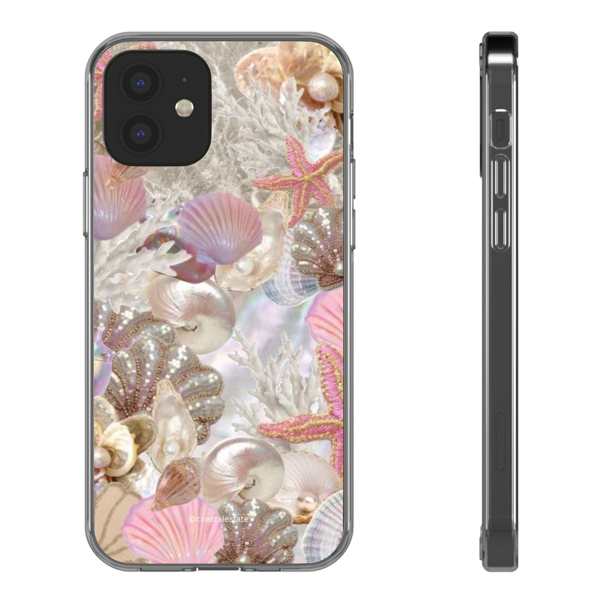 Seashell Gem Clear Phone Case — Iridescent Mermaid Beach Design