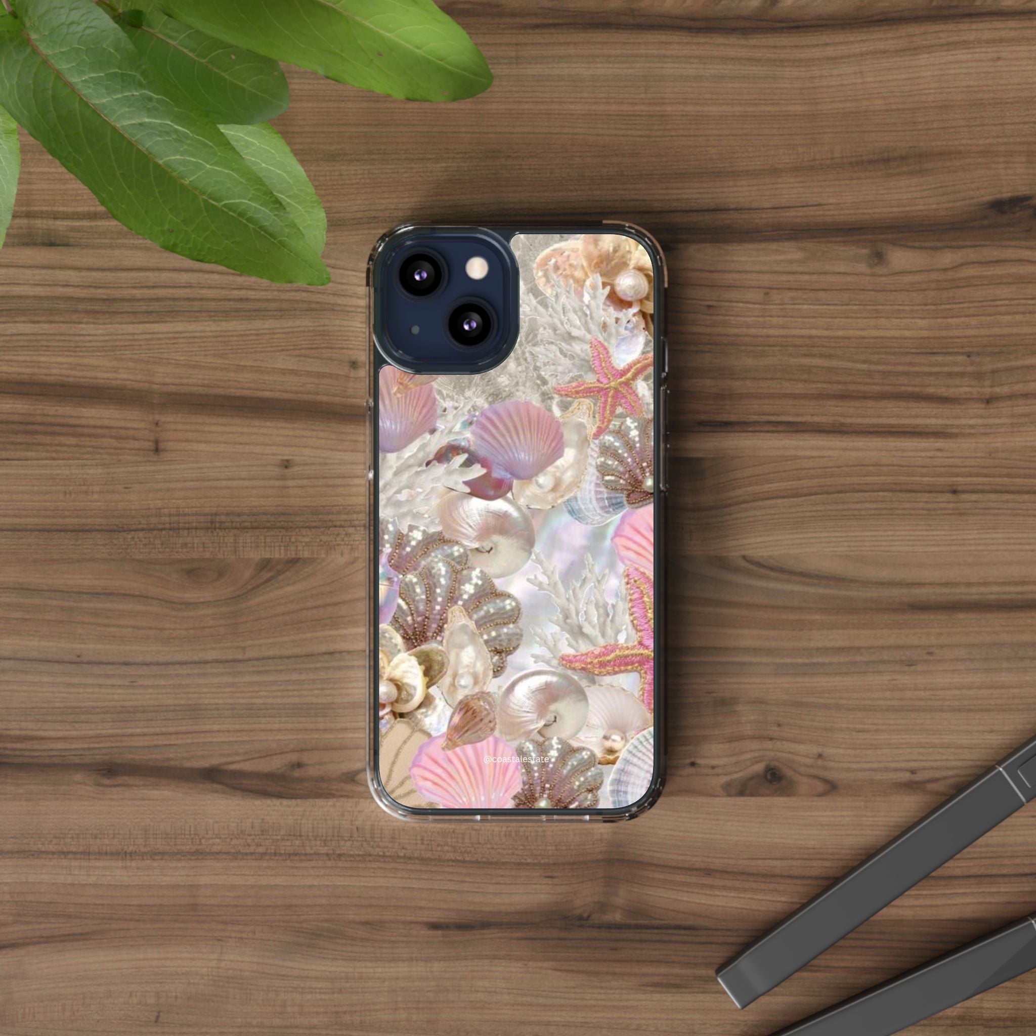 Seashell Gem Clear Phone Case — Iridescent Mermaid Beach Design