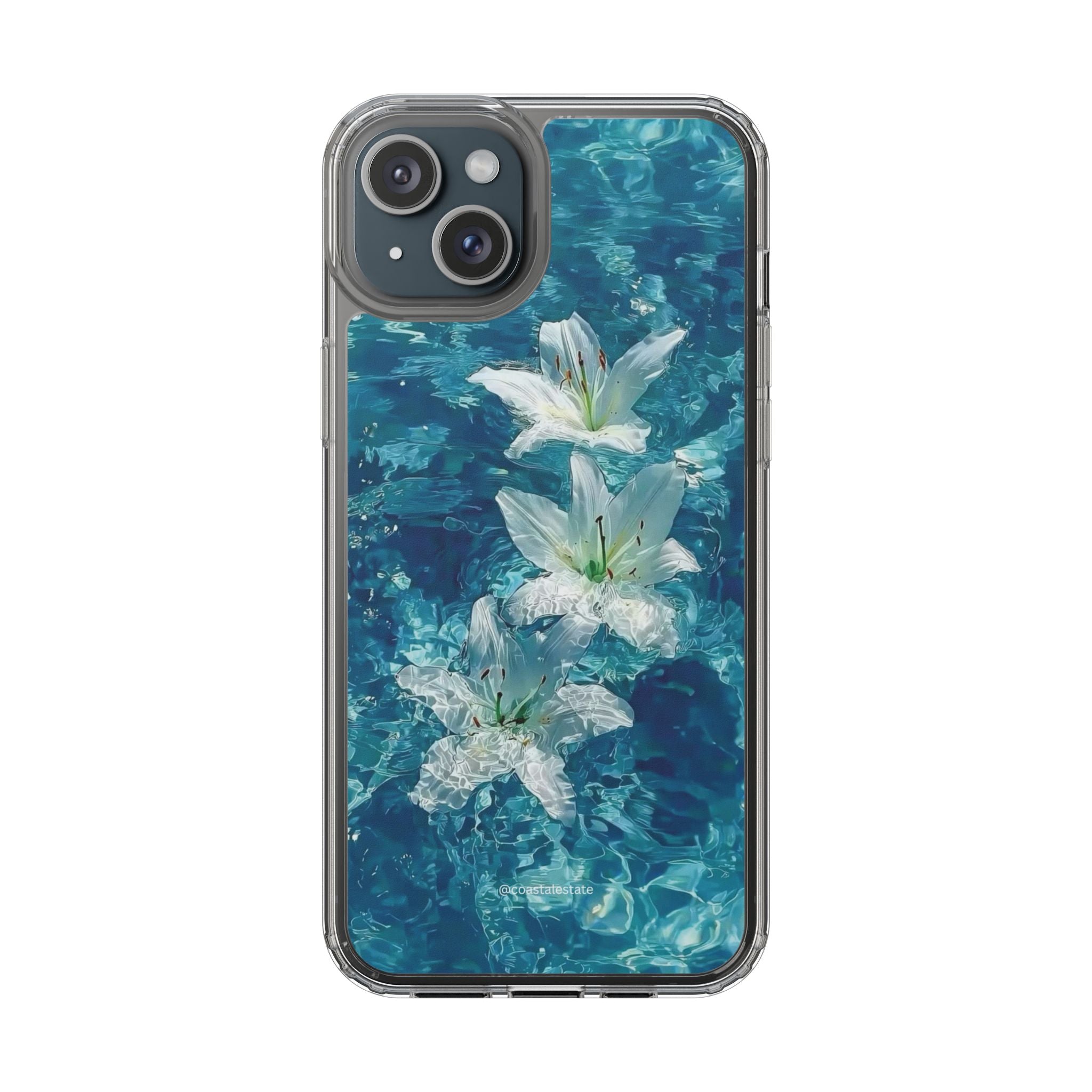 Clear Phone Case — Blue Water Lily Floral Design