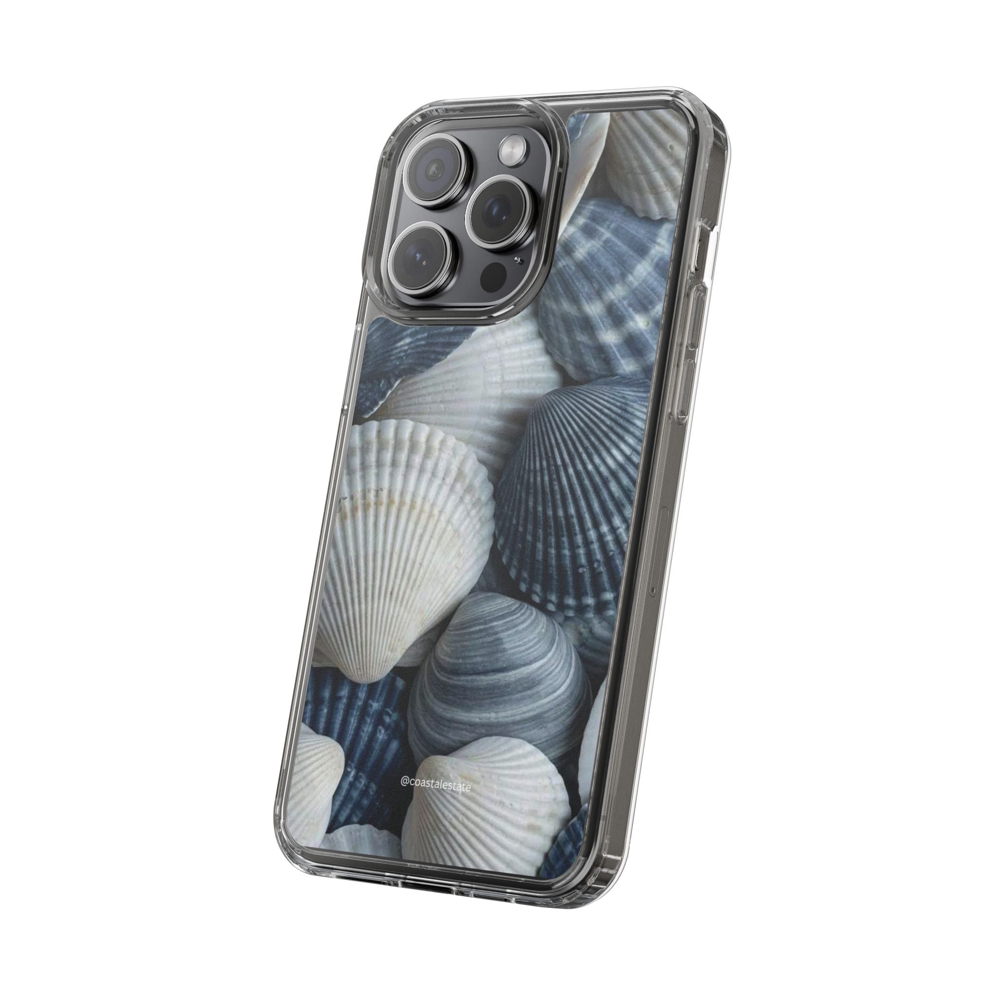 Seashell Pattern Clear Phone Case — Coastal Blue Shells iPhone Case