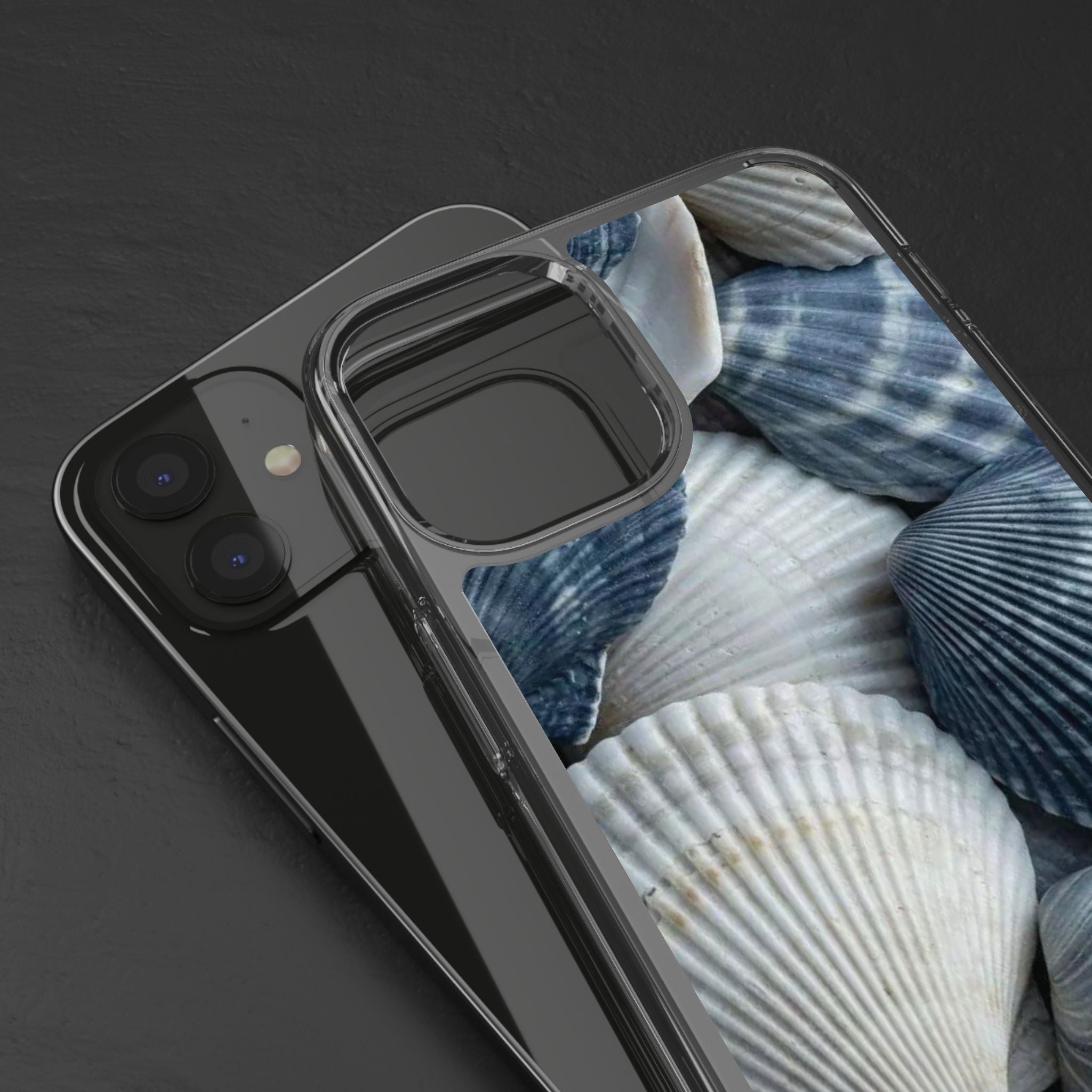 Seashell Pattern Clear Phone Case — Coastal Blue Shells iPhone Case