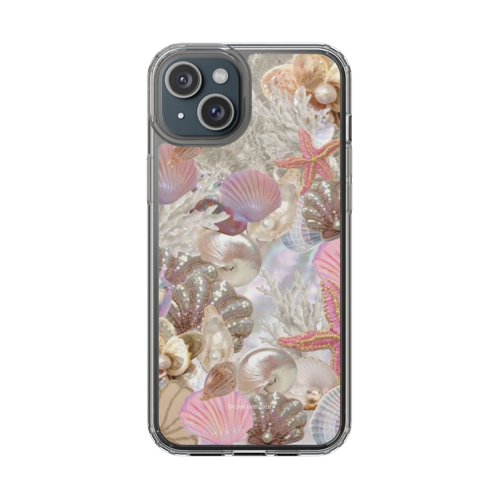 Seashell Gem Clear Phone Case — Iridescent Mermaid Beach Design