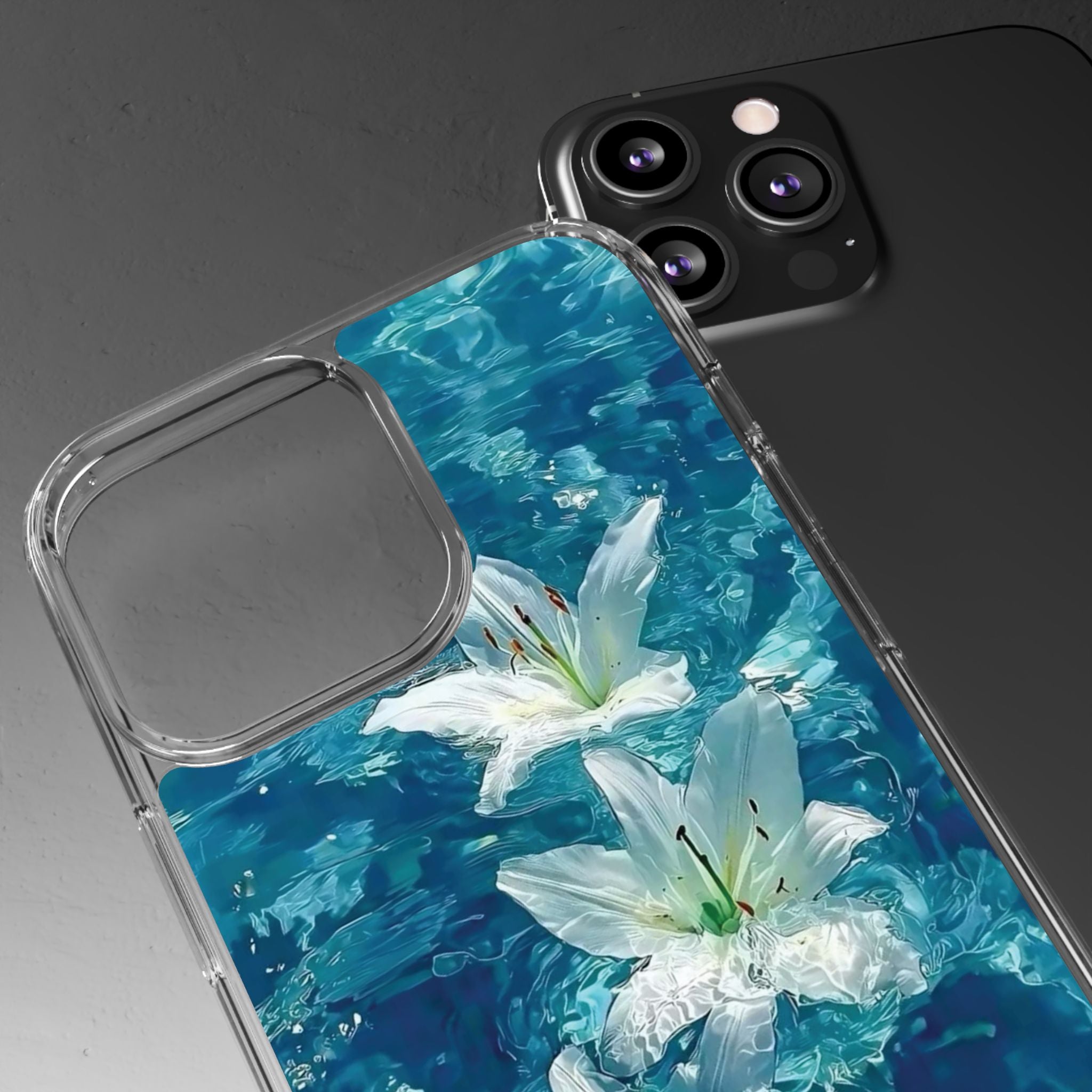 Clear Phone Case — Blue Water Lily Floral Design