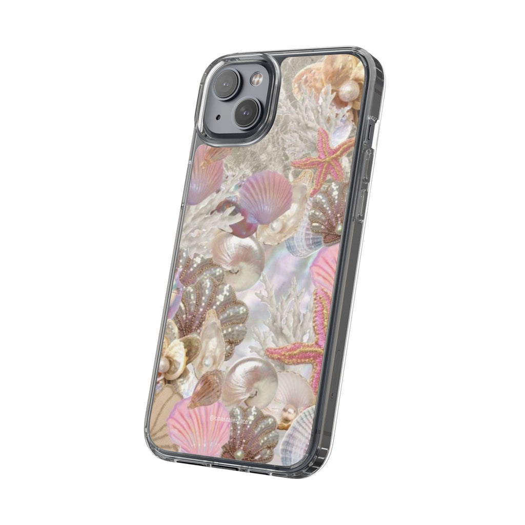 Seashell Gem Clear Phone Case — Iridescent Mermaid Beach Design