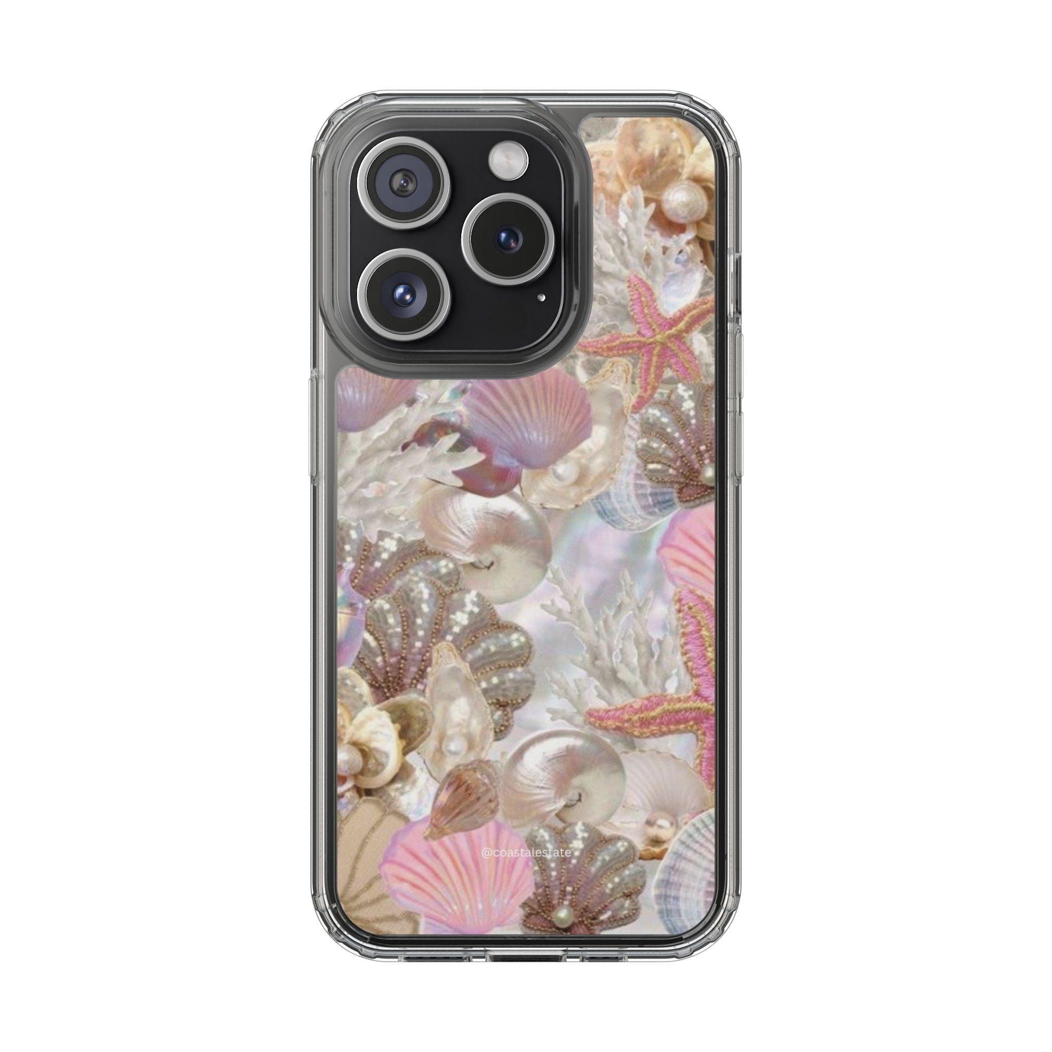 Seashell Gem Clear Phone Case — Iridescent Mermaid Beach Design