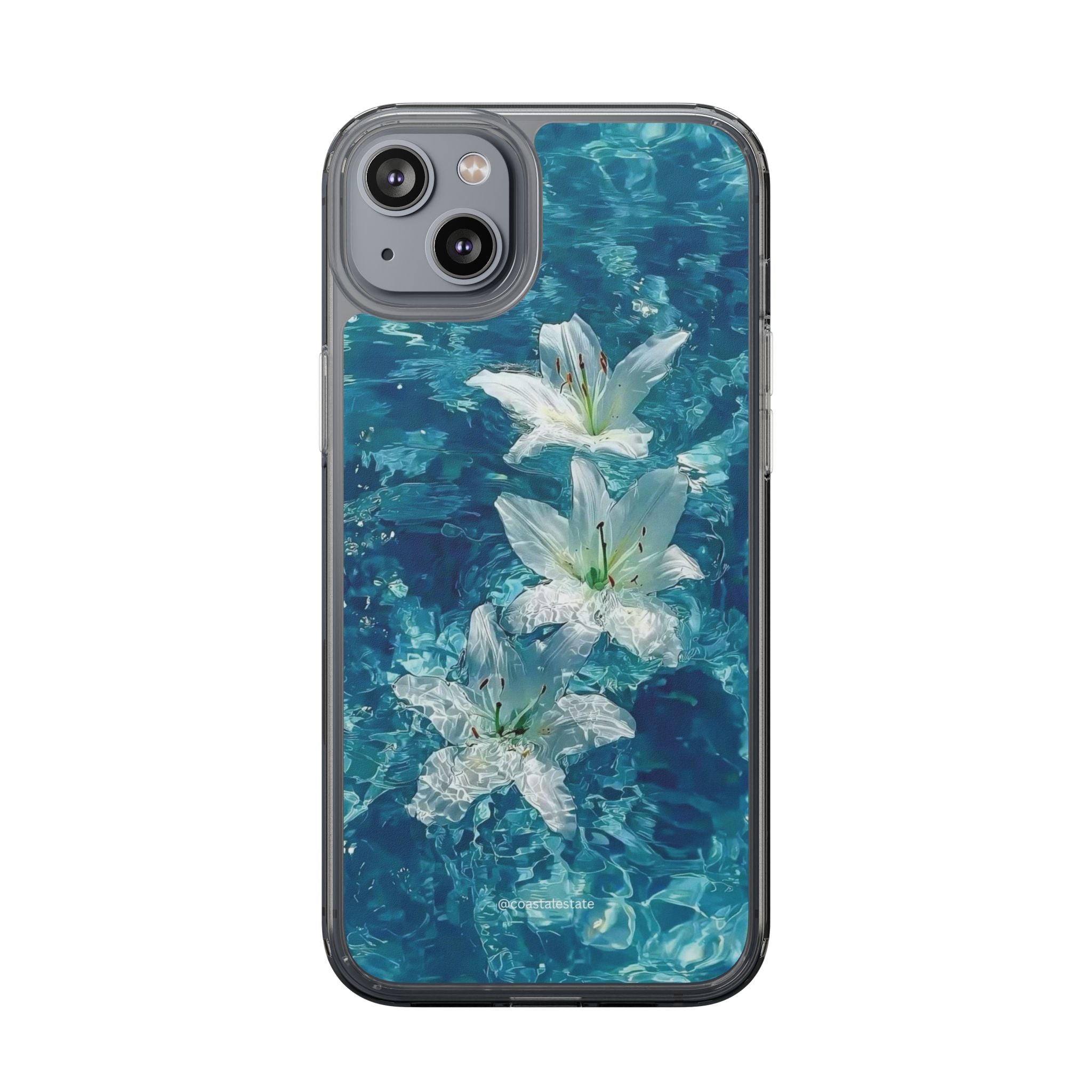 Clear Phone Case — Blue Water Lily Floral Design