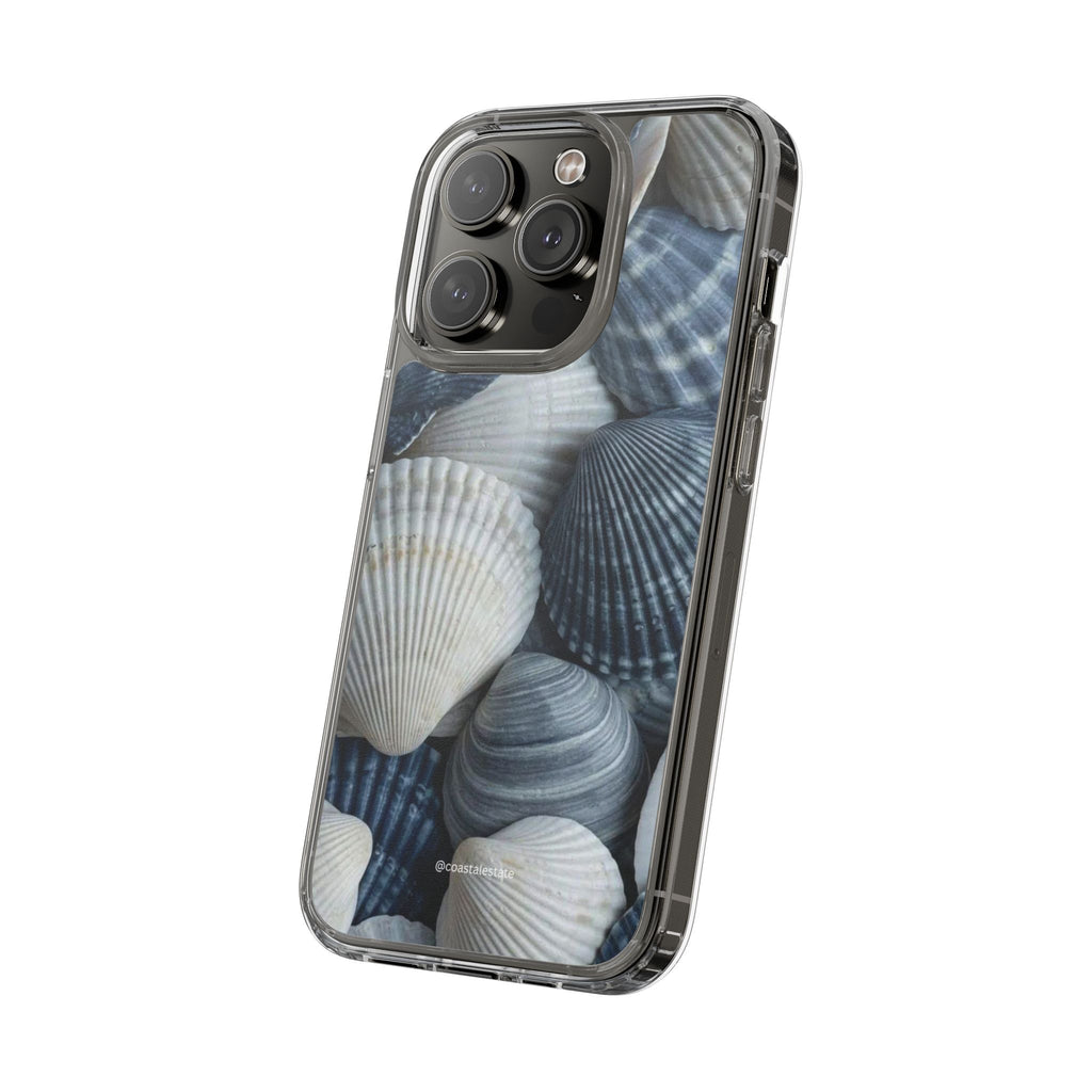 Seashell Pattern Clear Phone Case — Coastal Blue Shells iPhone Case