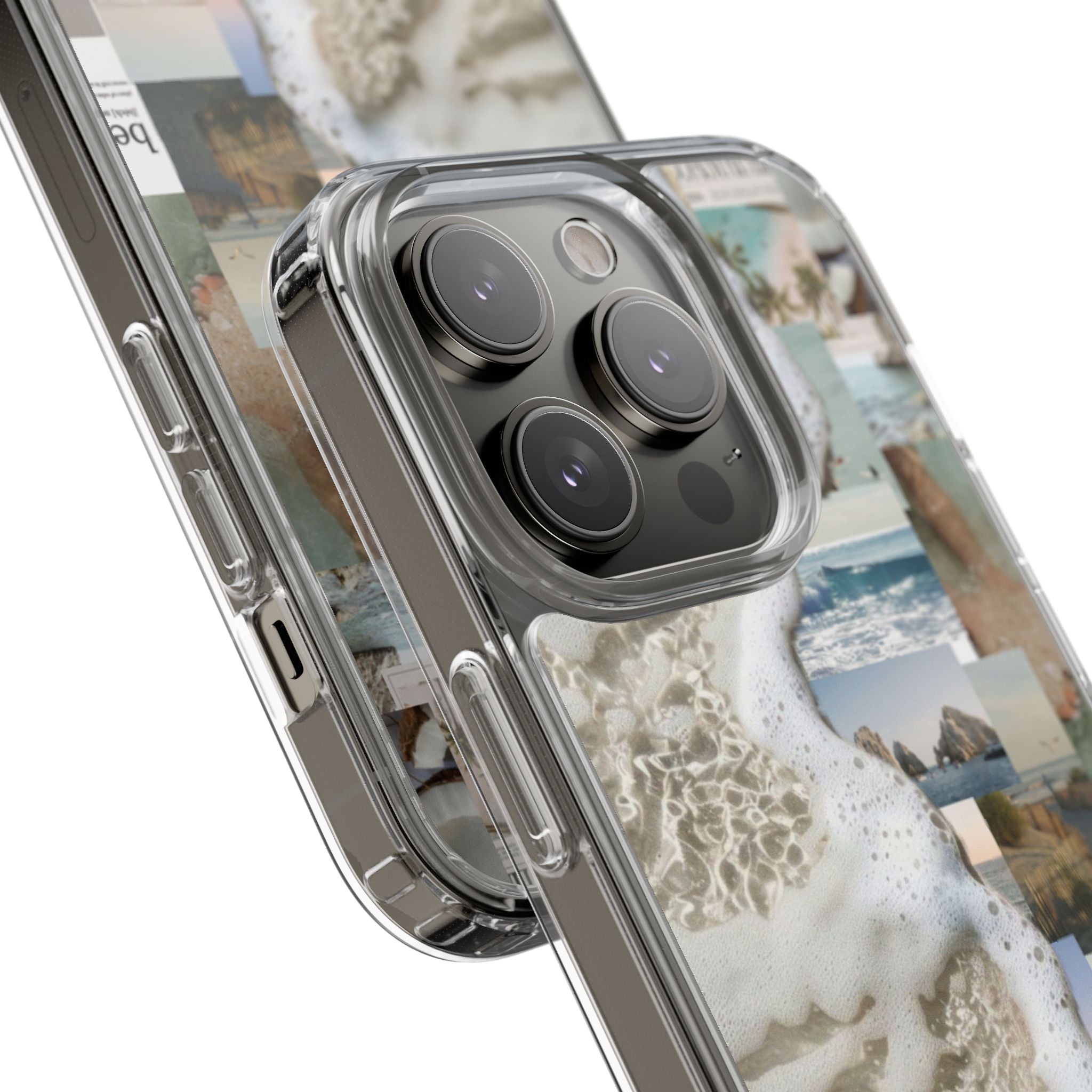 Clear Phone Case — Coastal Collage Beach Foam Design